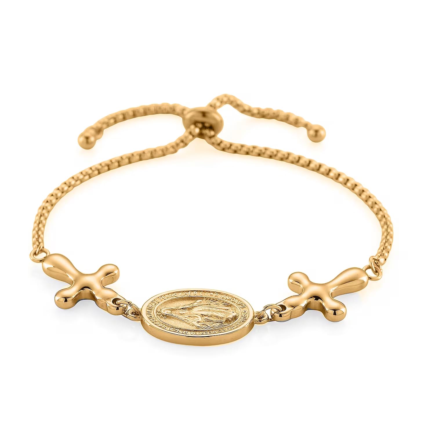 SHOP LC DELIVERING JOY Miraculous Medal Bracelet in ION Plated Yellow Gold Stainless Steel 69In Christmas Gifts