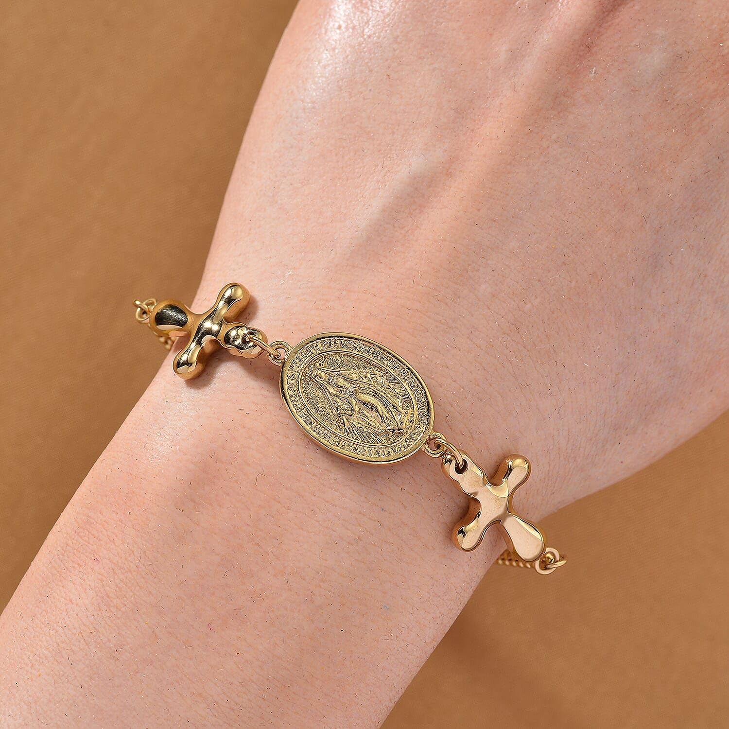 SHOP LC DELIVERING JOY Miraculous Medal Bracelet in ION Plated Yellow Gold Stainless Steel 69In Christmas Gifts - Image 2