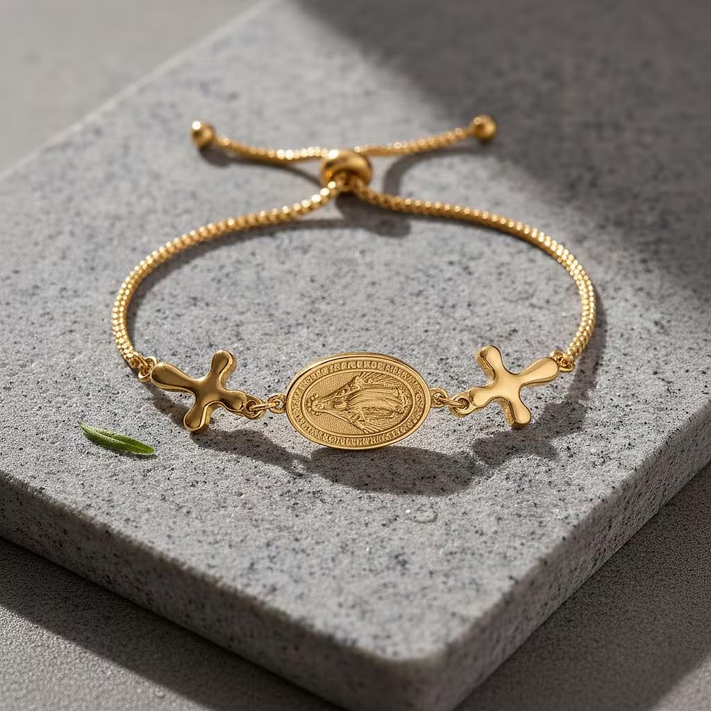 SHOP LC DELIVERING JOY Miraculous Medal Bracelet in ION Plated Yellow Gold Stainless Steel 69In Christmas Gifts - Image 4