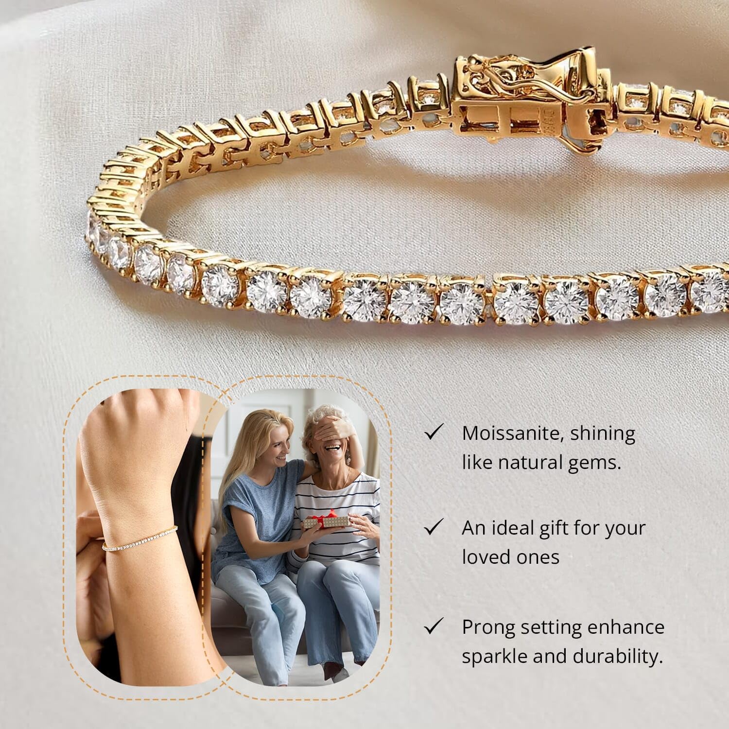 SHOP LC DELIVERING JOY Moissanite Tennis Bracelets for Women Platinum/Gold Over 925 Sterling Silver Moissanite Bracelets for Women (6.50-8.0 In) 4.90 ctw Birthday Christmas Gifts for Women - Image 3