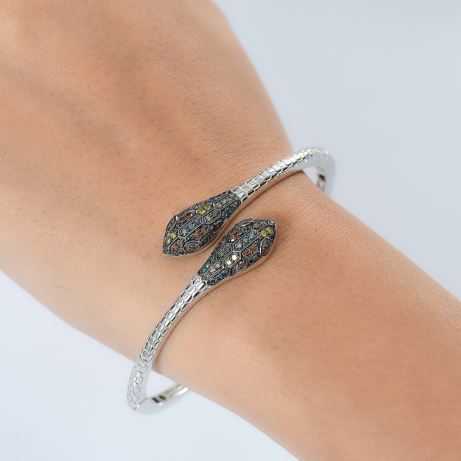 SHOP LC DELIVERING JOY Multi Diamond 1.00 ctw Serpent Bangle Bracelet in Rhodium Over Sterling Silver 7.25 In Christmas Gifts - Image 2