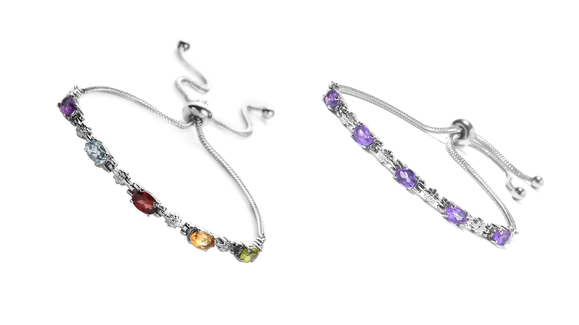 SHOP LC DELIVERING JOY Multi Gemstone Slider Chain Bolo Bracelet In Stainless Steel Adjustable Costume Unique Gifts for Women Jewelry Her