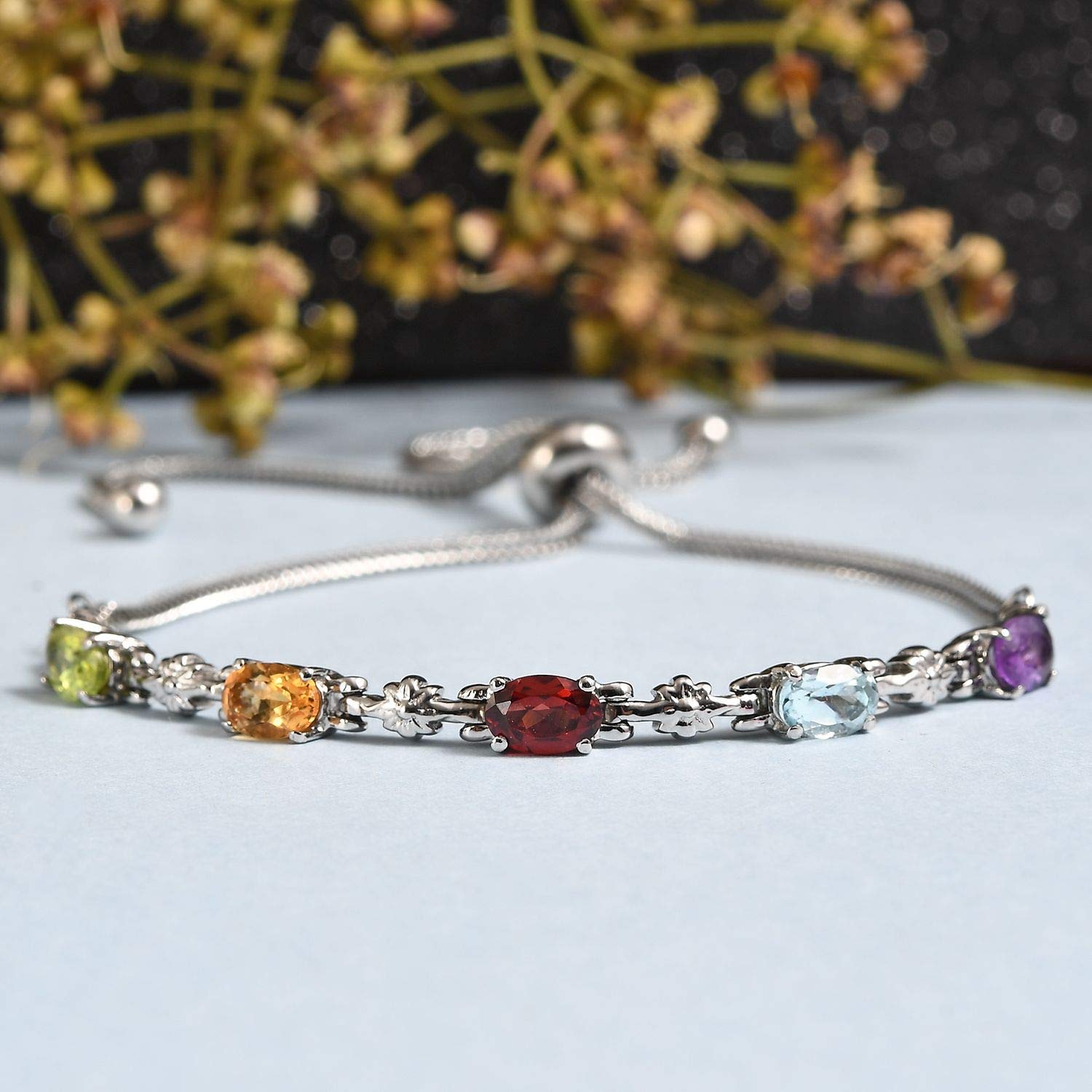 SHOP LC DELIVERING JOY Multi Gemstone Slider Chain Bolo Bracelet In Stainless Steel Adjustable Costume Unique Gifts for Women Jewelry Her - Image 2