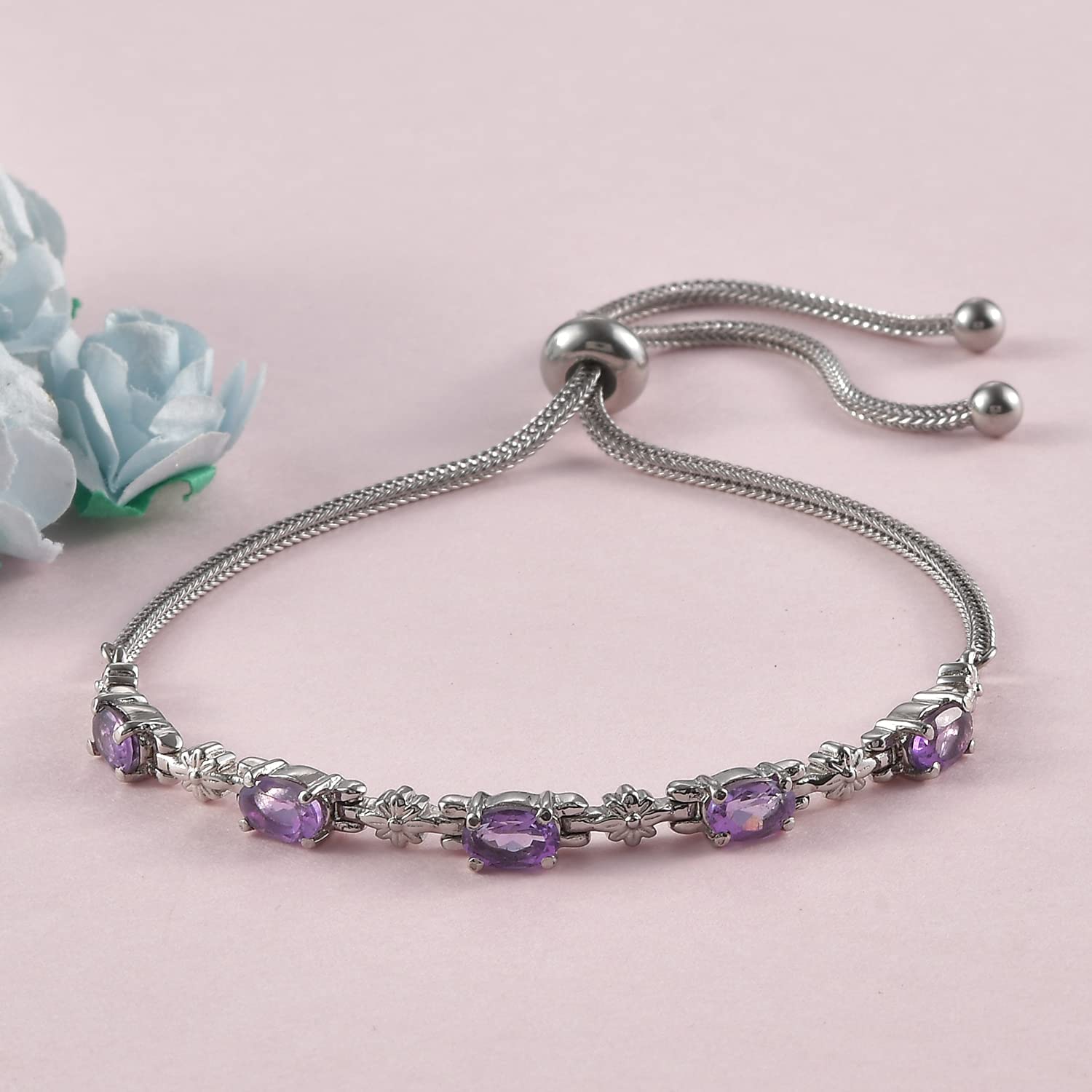 SHOP LC DELIVERING JOY Multi Gemstone Slider Chain Bolo Bracelet In Stainless Steel Adjustable Costume Unique Gifts for Women Jewelry Her - Image 3