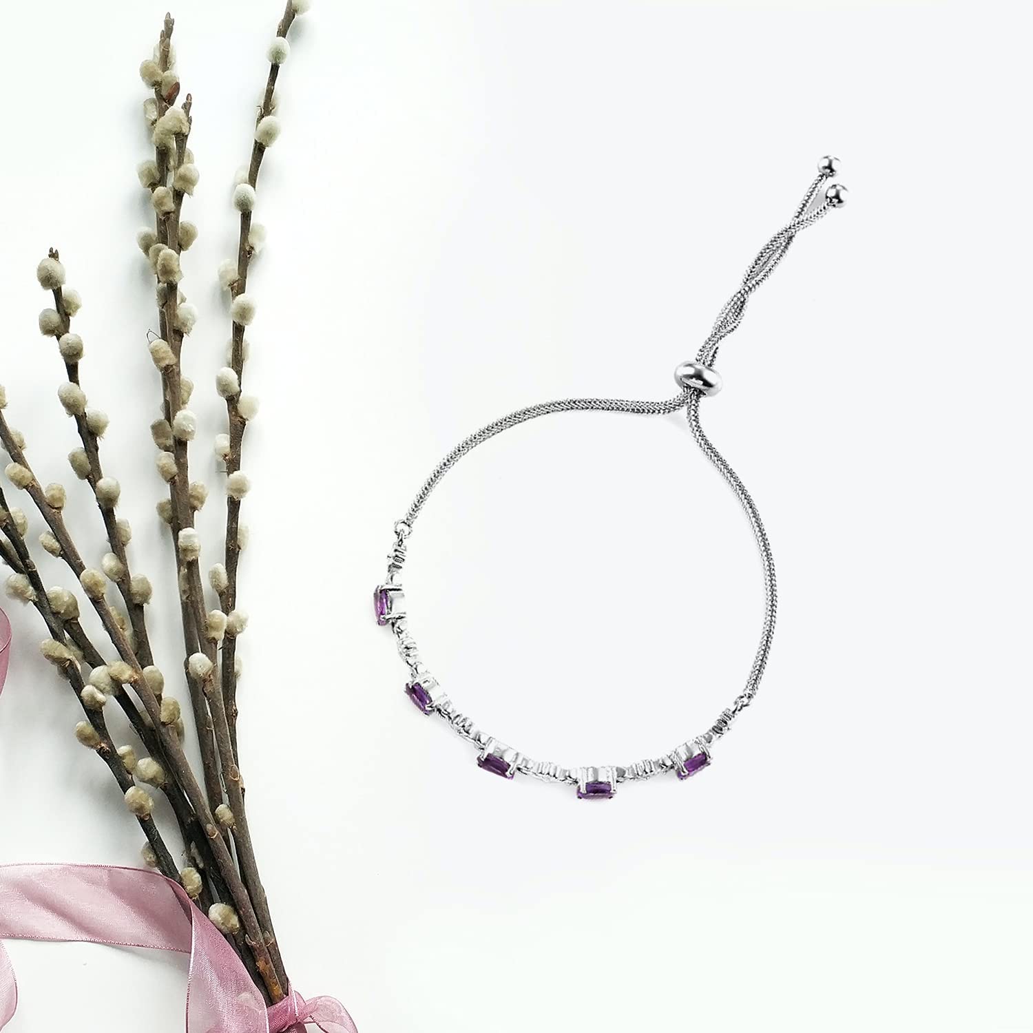 SHOP LC DELIVERING JOY Multi Gemstone Slider Chain Bolo Bracelet In Stainless Steel Adjustable Costume Unique Gifts for Women Jewelry Her - Image 9