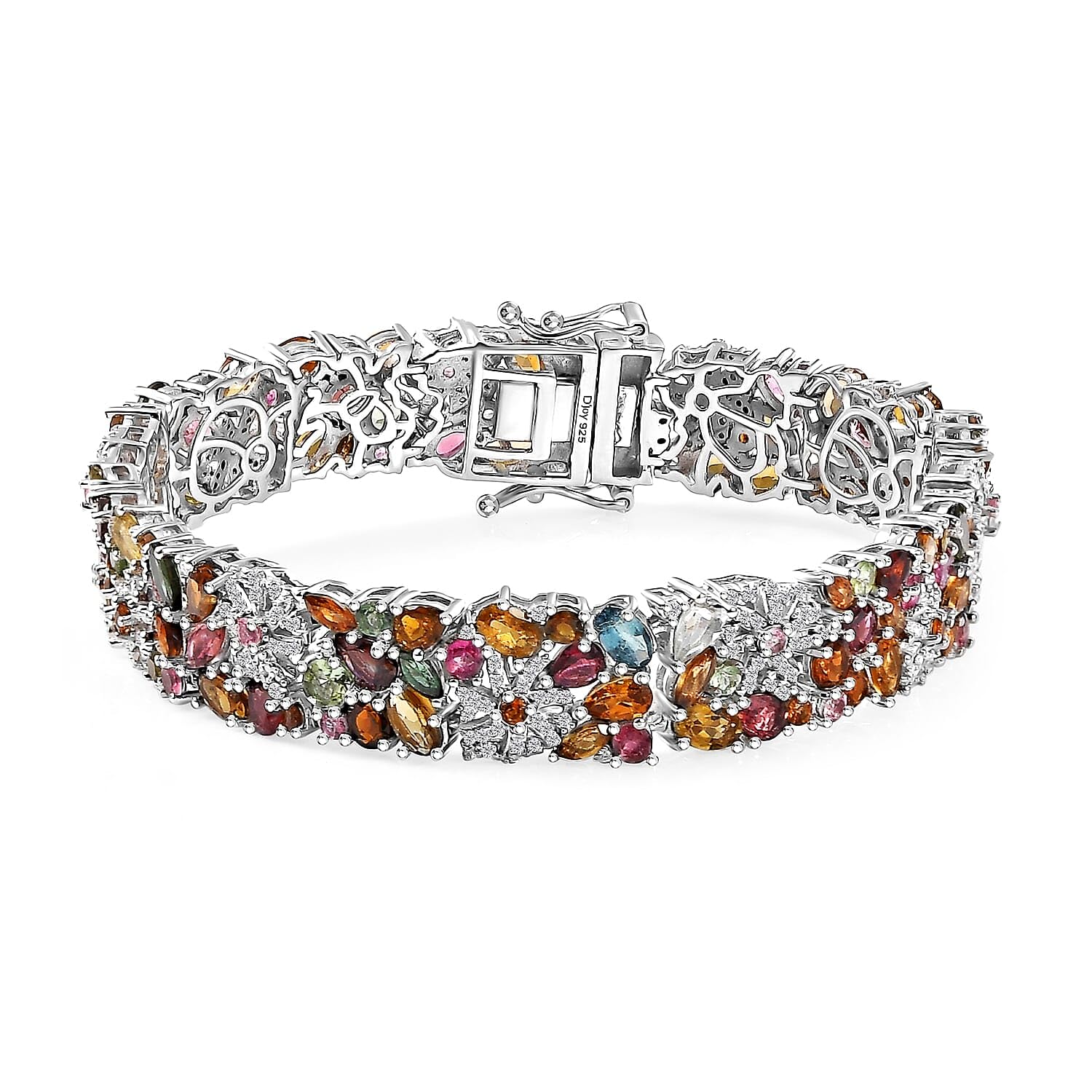 SHOP LC DELIVERING JOY Multi-Tourmaline Moissanite Oval 925 Sterling Silver Rhodium Plated Bracelet for Women Jewelry Birthday Christmas Gifts Size 7.25" Ct 13.72