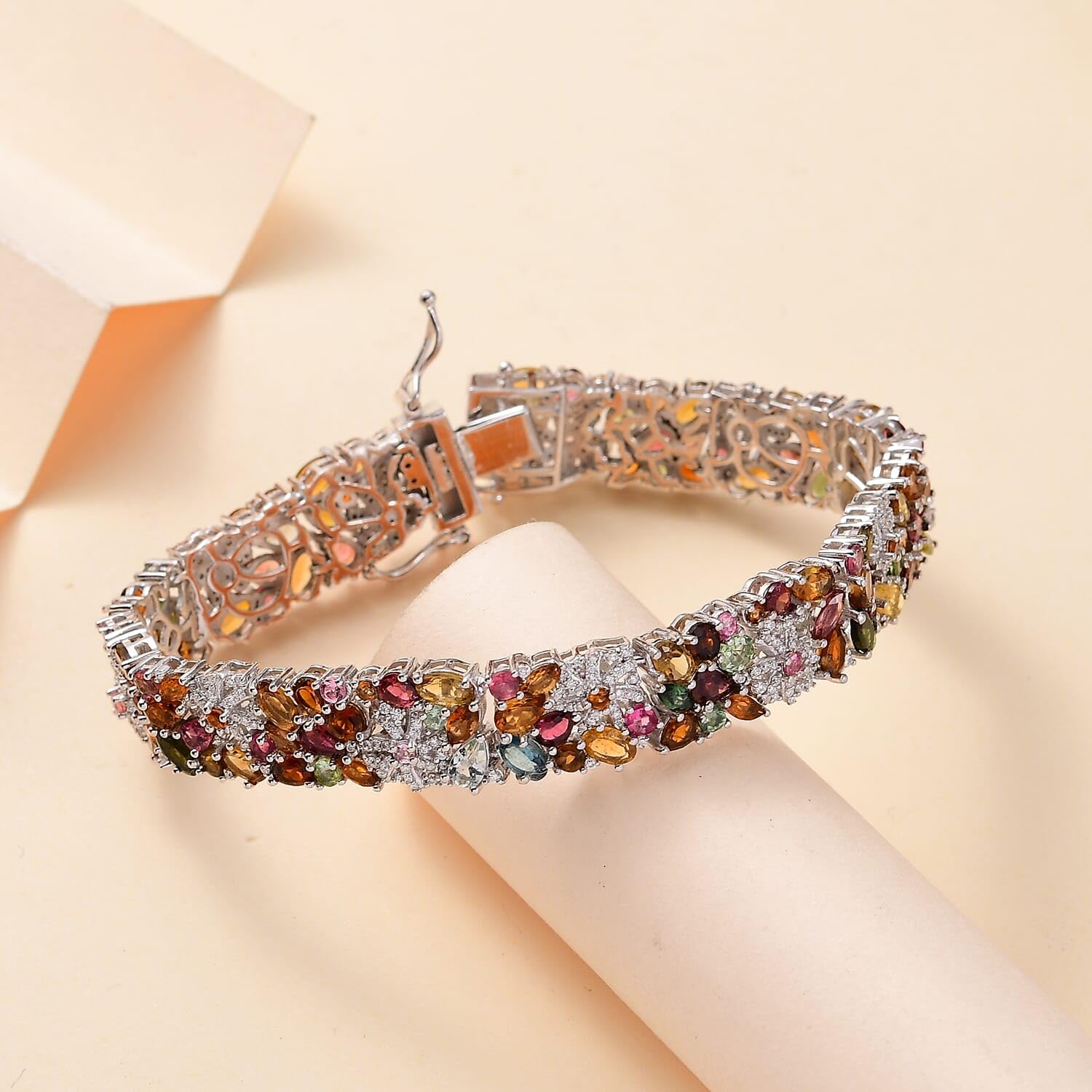 SHOP LC DELIVERING JOY Multi-Tourmaline Moissanite Oval 925 Sterling Silver Rhodium Plated Bracelet for Women Jewelry Birthday Christmas Gifts Size 7.25" Ct 13.72 - Image 2