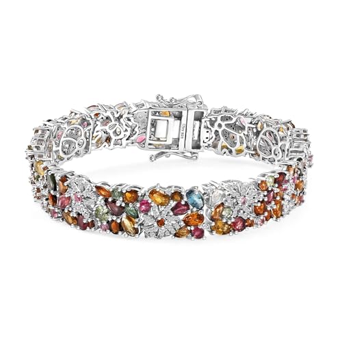 SHOP LC DELIVERING JOY Multi-Tourmaline Moissanite Oval 925 Sterling Silver Rhodium Plated Bracelet for Women Jewelry Birthday Christmas Gifts Size 7.25" Ct 13.72 - Image 6