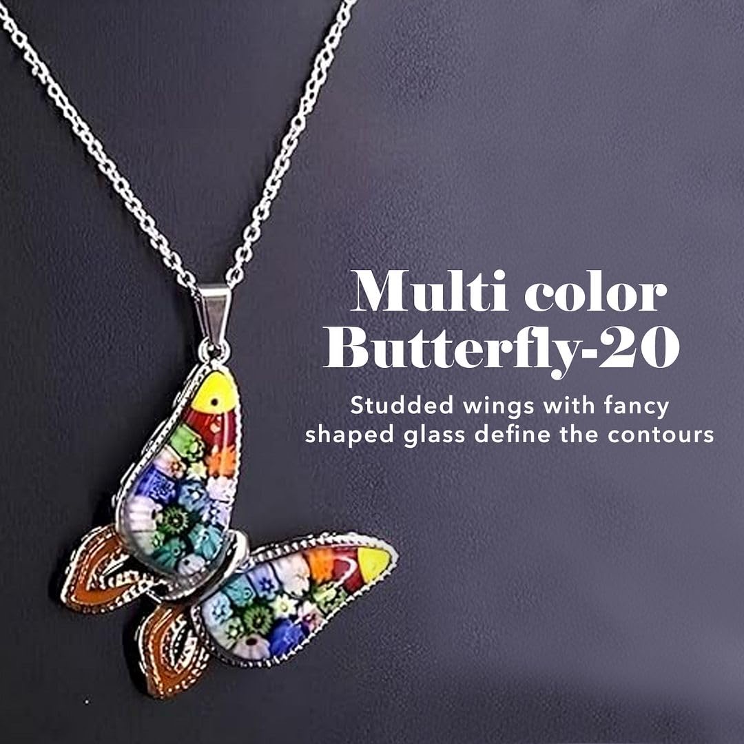 SHOP LC DELIVERING JOY Murano Style Millefiori Glass Butterfly Necklaces for Women - Colorful Boho Necklaces for Women - Beach Jewelry Anniversary Engagement Stainless Steel 20 Inches Christmas Gifts - Image 4