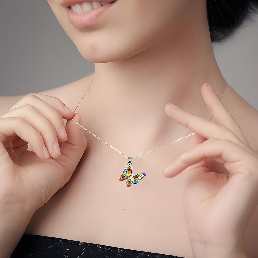 SHOP LC DELIVERING JOY Murano Style Millefiori Glass Butterfly Necklaces for Women - Colorful Boho Necklaces for Women - Beach Jewelry Anniversary Engagement Stainless Steel 20 Inches Christmas Gifts - Image 5