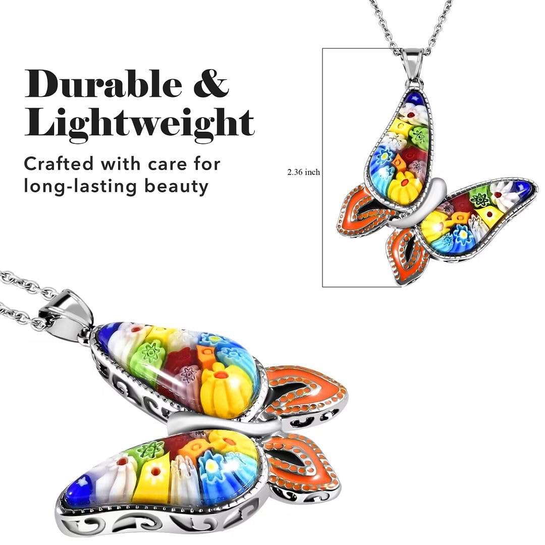 SHOP LC DELIVERING JOY Murano Style Millefiori Glass Butterfly Necklaces for Women - Colorful Boho Necklaces for Women - Beach Jewelry Anniversary Engagement Stainless Steel 20 Inches Christmas Gifts - Image 6