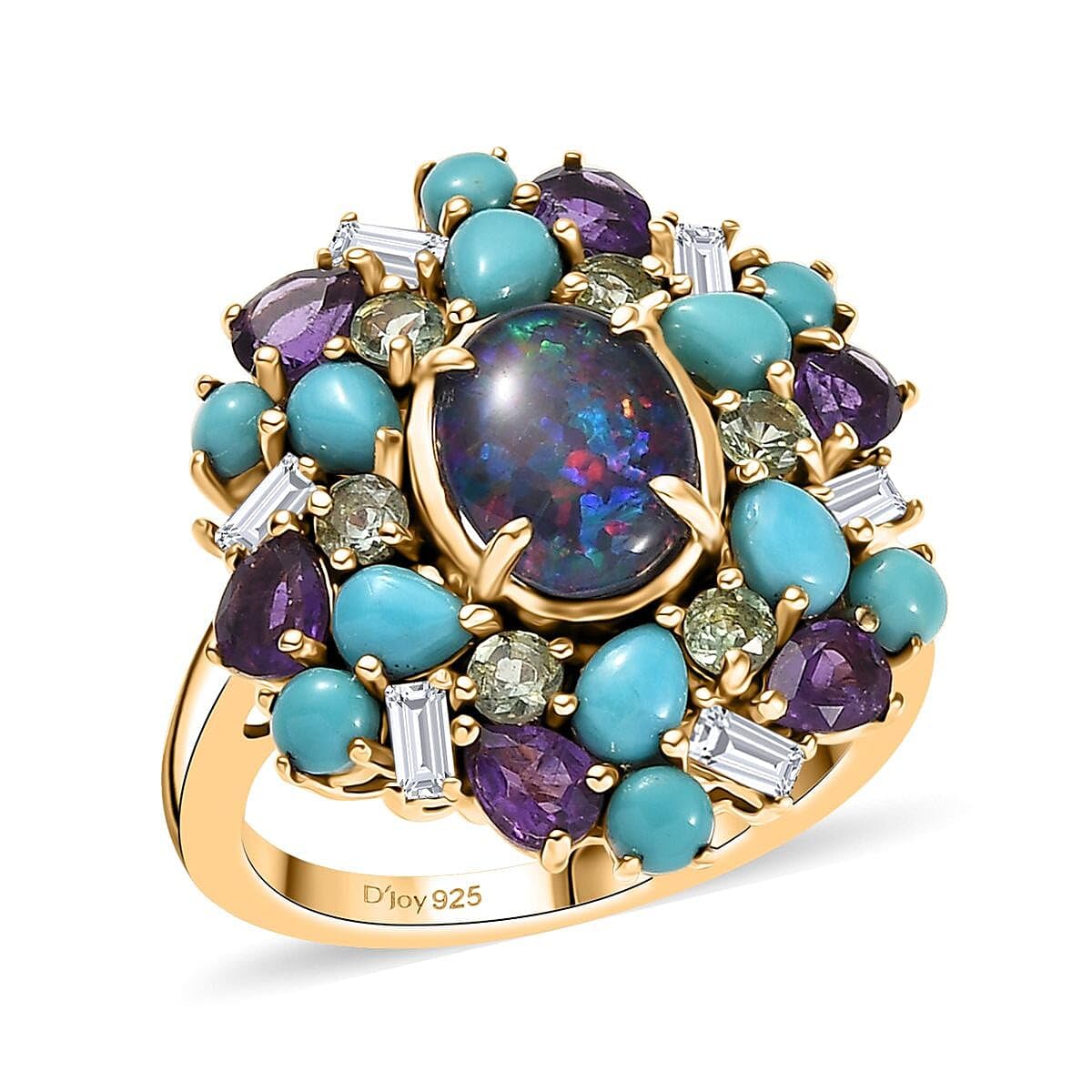 SHOP LC DELIVERING JOY Opal Triplet and Multi Gemstone 4.50 ctw Cosmic Bloom Ring in 18K Vermeil Yellow Gold Over Sterling Silver Size 7 Christmas Gifts