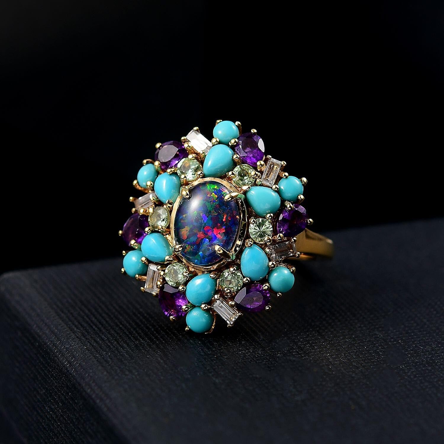 SHOP LC DELIVERING JOY Opal Triplet and Multi Gemstone 4.50 ctw Cosmic Bloom Ring in 18K Vermeil Yellow Gold Over Sterling Silver Size 7 Christmas Gifts - Image 2