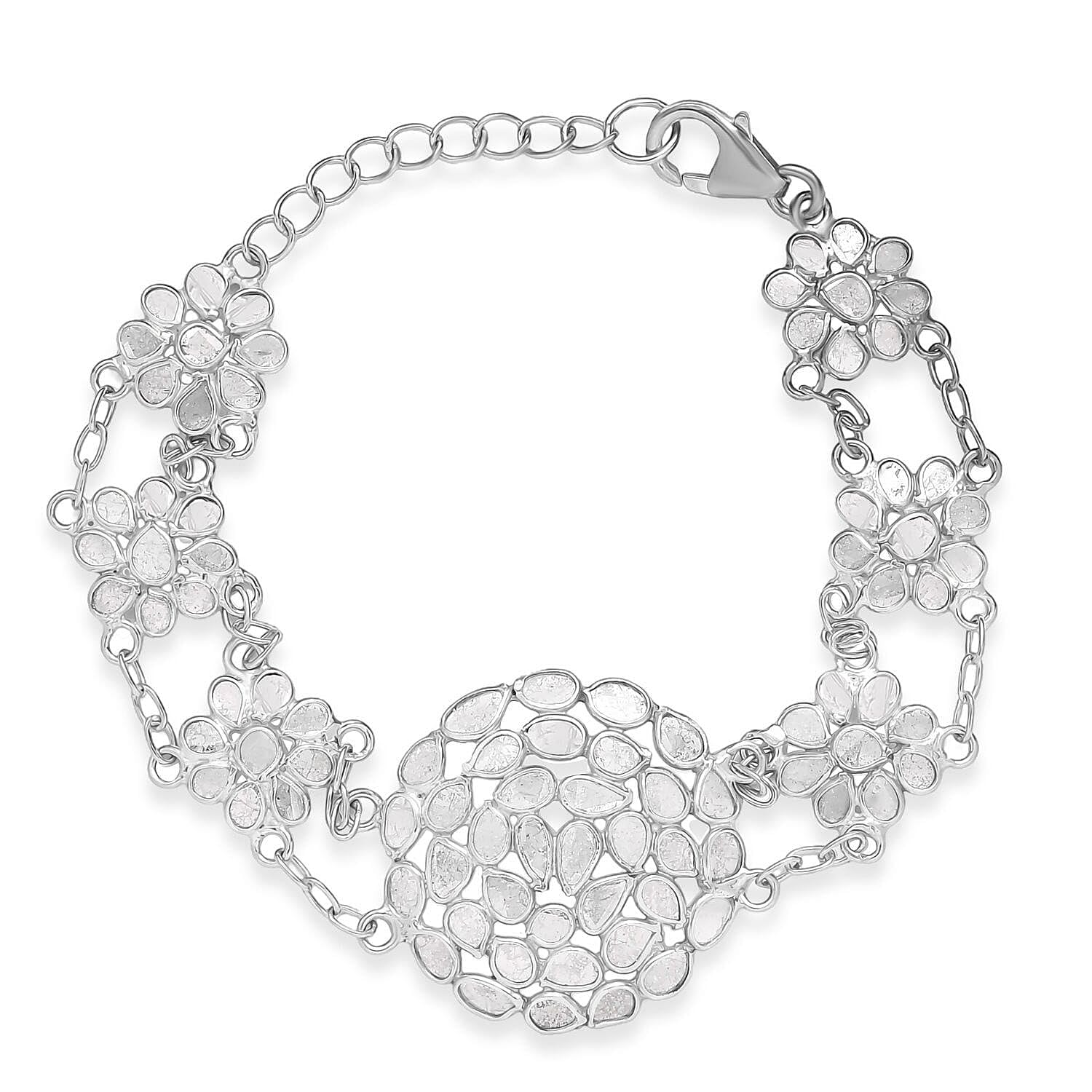 SHOP LC DELIVERING JOY Polki Diamond 2.50 ctw Royal Medallion Bracelet in Rhodium Over Sterling Silver 7.25 In Christmas Gifts