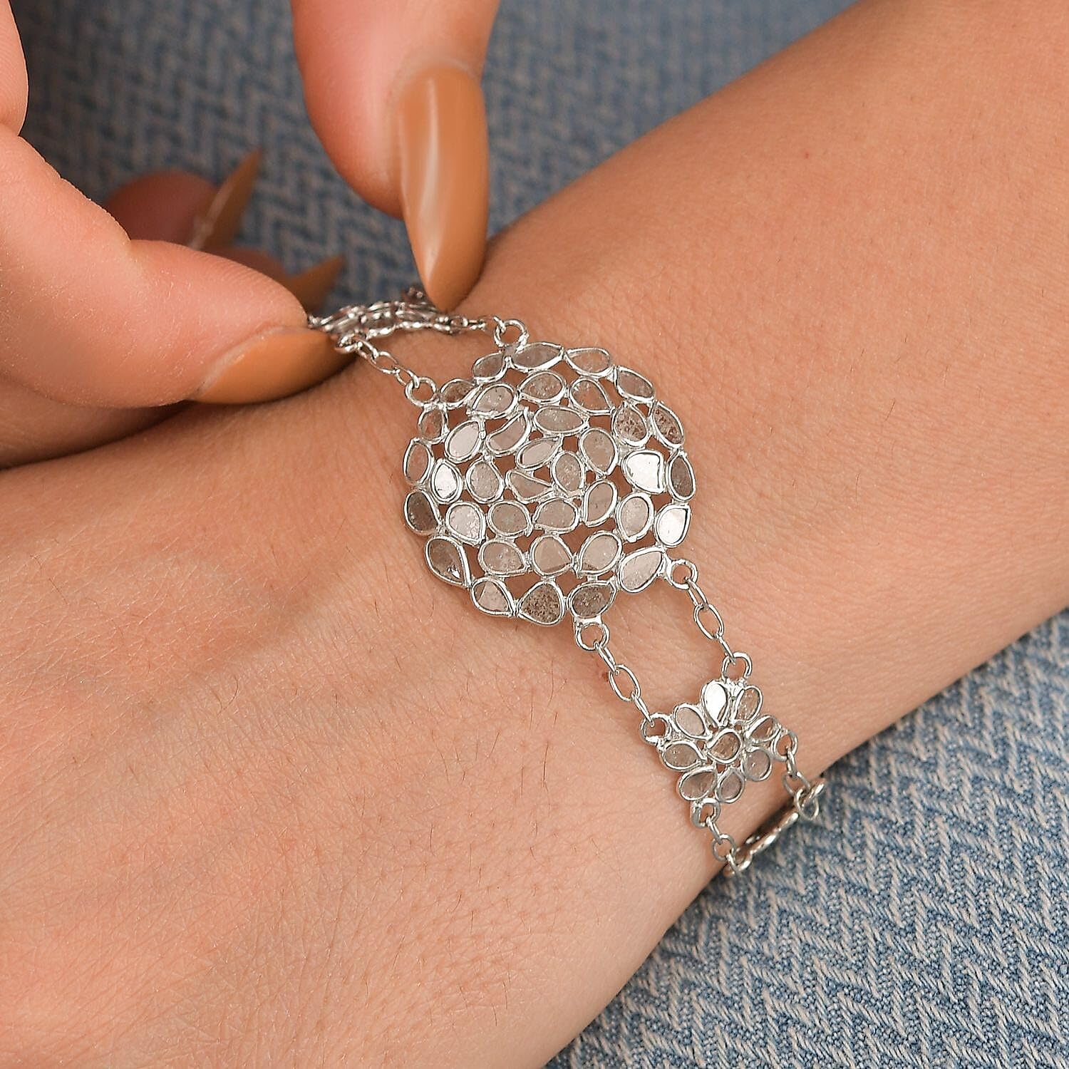 SHOP LC DELIVERING JOY Polki Diamond 2.50 ctw Royal Medallion Bracelet in Rhodium Over Sterling Silver 7.25 In Christmas Gifts - Image 2