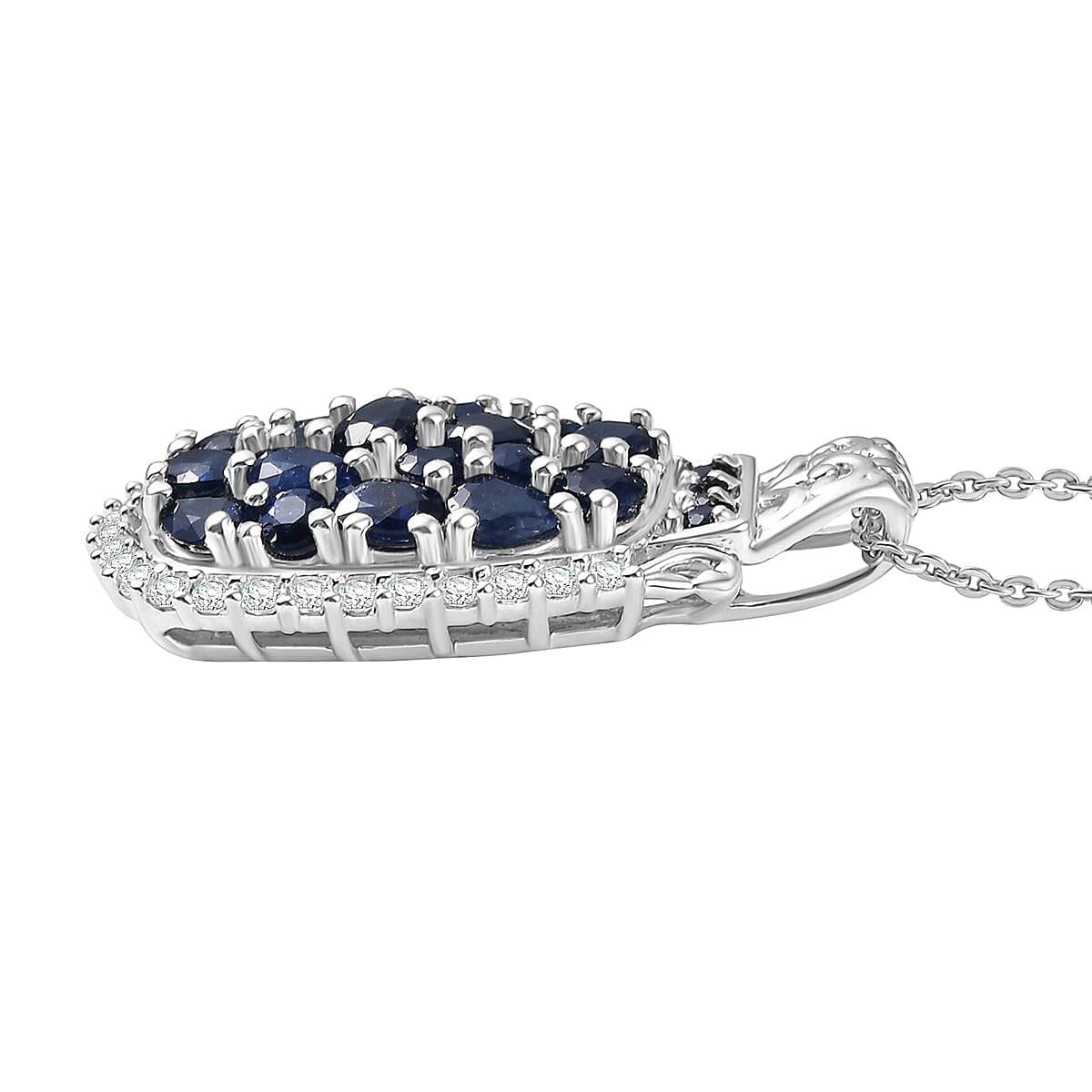 SHOP LC DELIVERING JOY Premium Blue Sapphire and Moissanite 3.25 ctw Gilded Dynasty Pendant Necklace in Rhodium Over Sterling Silver 20 Inches Christmas Gifts
