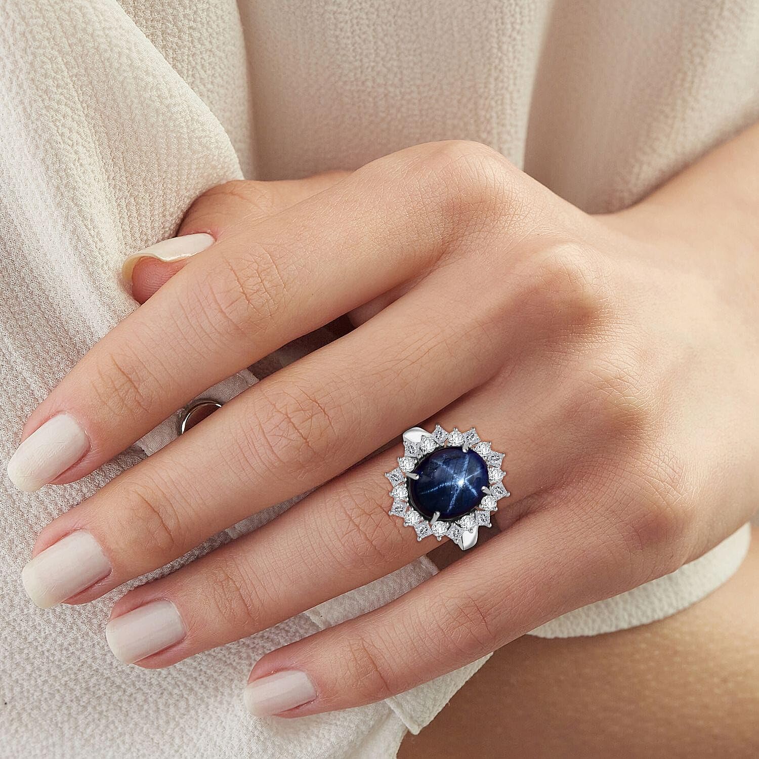 SHOP LC DELIVERING JOY Premium Blue Star Sapphire DF 10 and Moissanite 9.15 ctw Starborn Majesty Ring in 10K White Gold Size 10 Christmas Gifts - Image 2