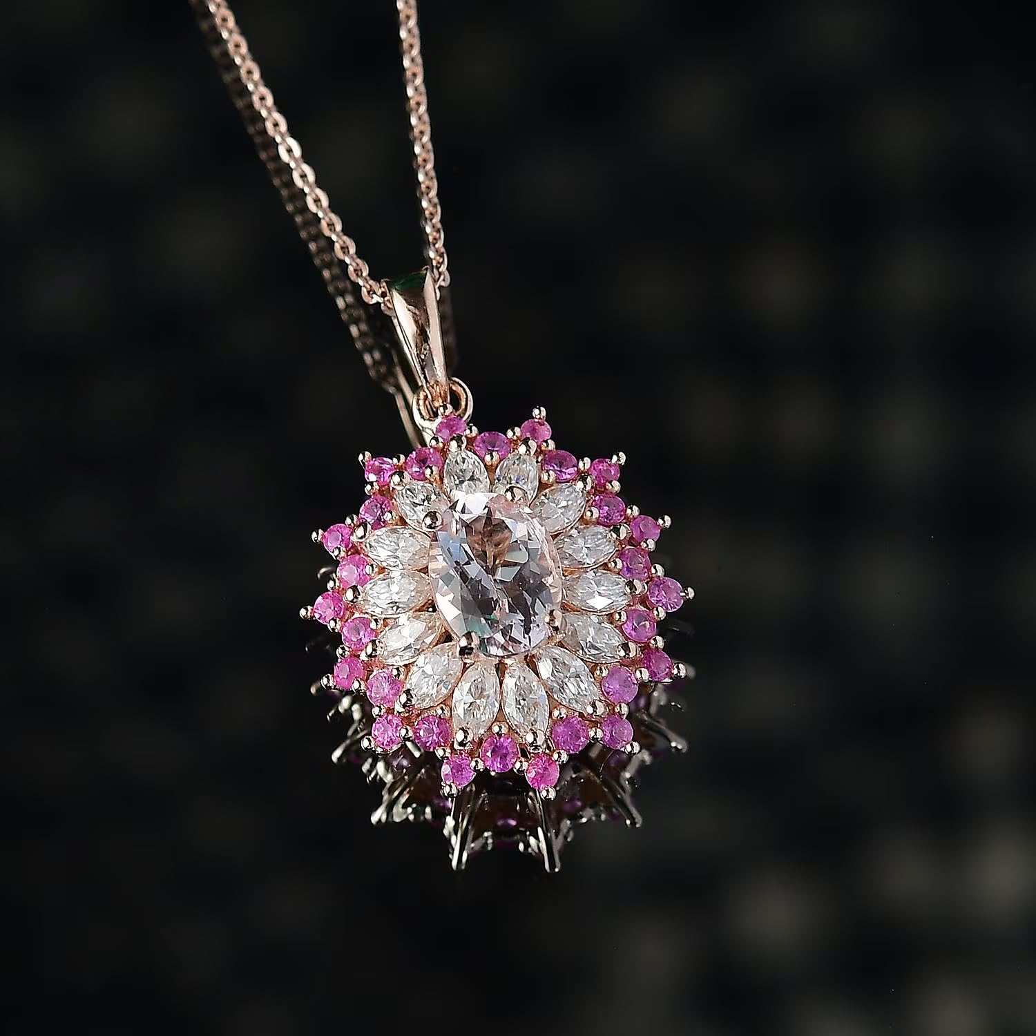 SHOP LC DELIVERING JOY Premium Pink Morganite and Multi Gemstone 2.25 ctw Rose Sunburst Pendant Necklace in 18K Vermeil Rose Gold Over Sterling Silver 20 Inches Christmas Gifts - Image 2