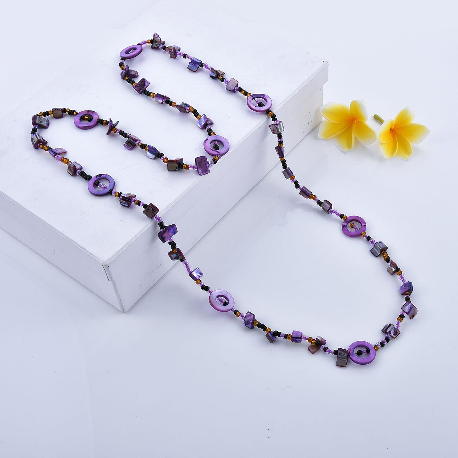 SHOP LC DELIVERING JOY Purple Multi Color Seed Bead Stone Chips Beaded Necklace for Women Jewelry Birthday Christmas Gifts for Women Size 40" Ct 0.01 - Image 2