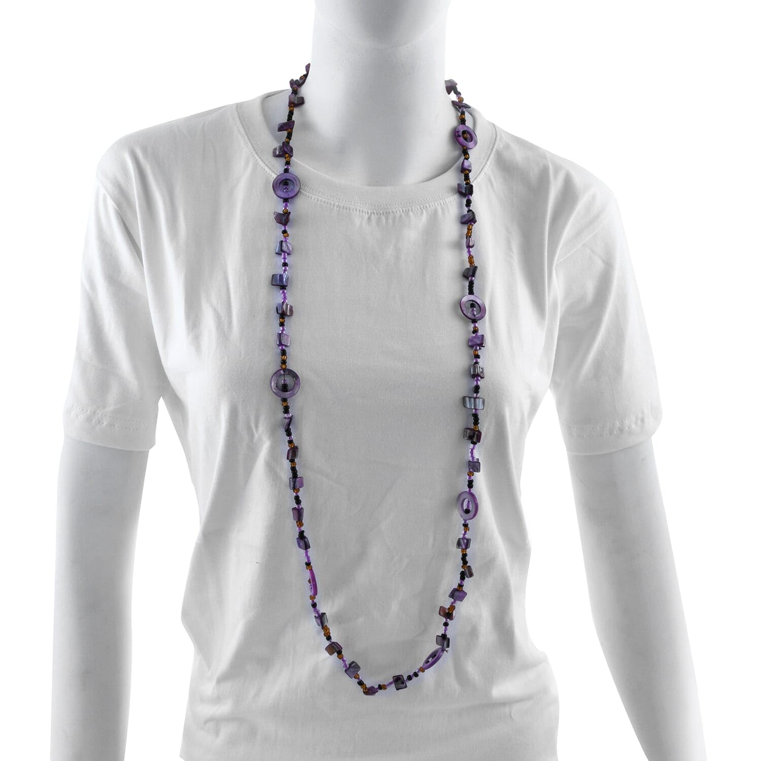 SHOP LC DELIVERING JOY Purple Multi Color Seed Bead Stone Chips Beaded Necklace for Women Jewelry Birthday Christmas Gifts for Women Size 40" Ct 0.01 - Image 3