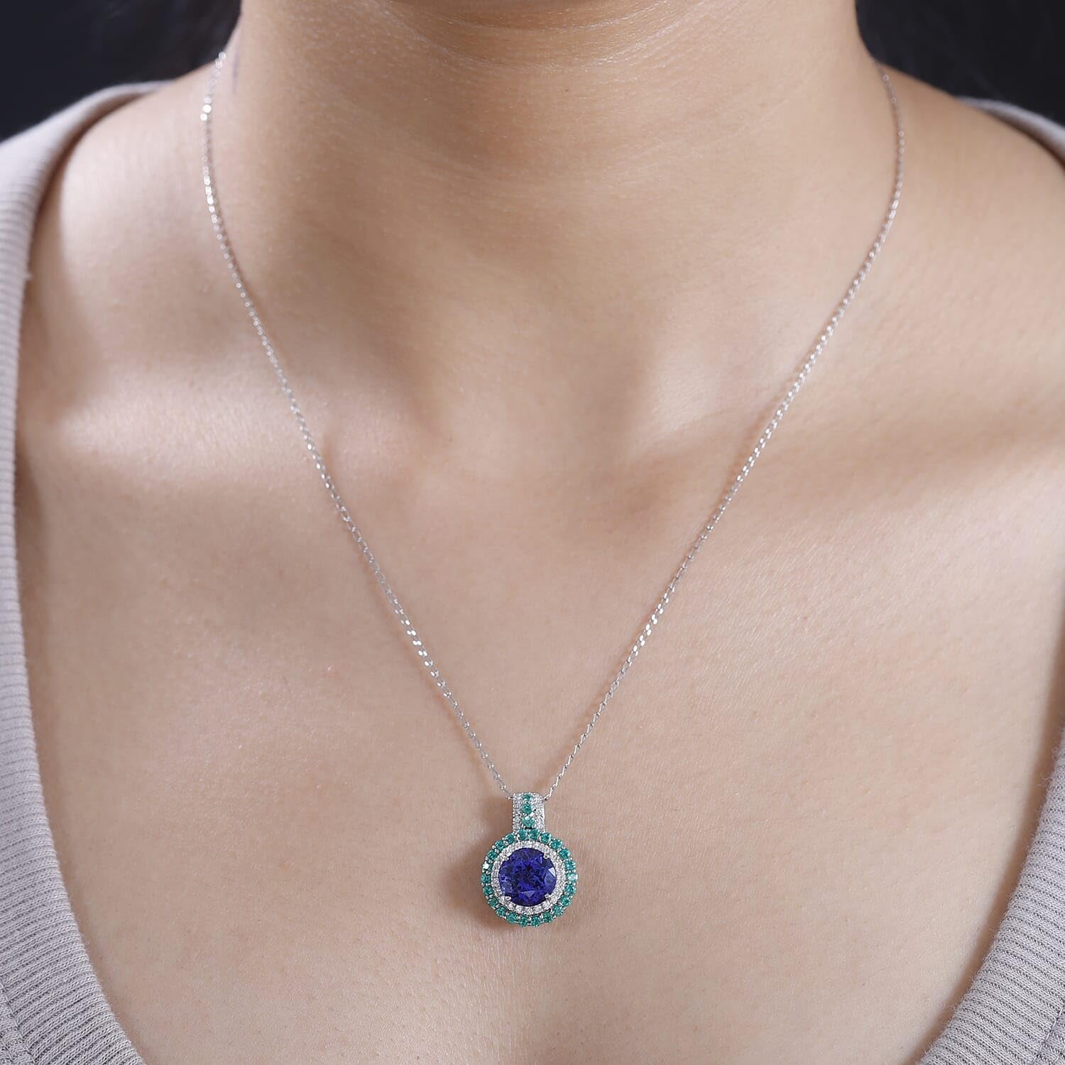 SHOP LC DELIVERING JOY RHAPSODY AAAA Blue Tanzanite Emerald Round 950 Platinum Pendant Necklace for Women Jewelry Birthday Christmas Gifts Size 18" Ct 3.34 E-F Color VS Clarity - Image 3