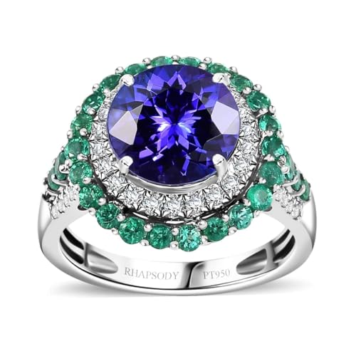 SHOP LC DELIVERING JOY RHAPSODY AAAA Blue Tanzanite Emerald 950 Platinum Halo Ring for Women Jewelry Ct 3.52 E-F Color VS Clarity Birthday Christmas Gifts