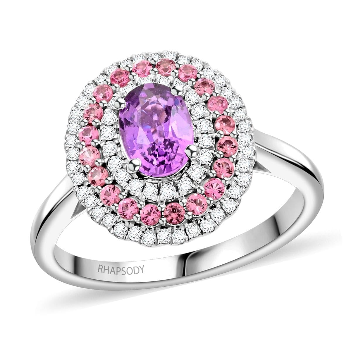 SHOP LC DELIVERING JOY RHAPSODY AAAA Purple Sapphire Pink Spinel Oval 950 Platinum Halo Ring for Women Jewelry Size 6 Ct 1.36 E-F Color VS Clarity Birthday Christmas Gifts