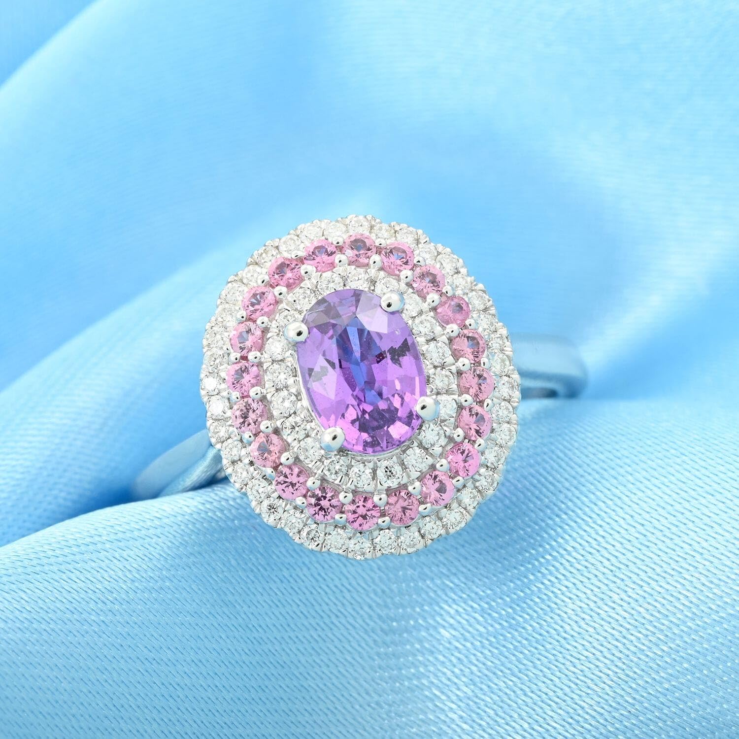 SHOP LC DELIVERING JOY RHAPSODY AAAA Purple Sapphire Pink Spinel Oval 950 Platinum Halo Ring for Women Jewelry Size 6 Ct 1.36 E-F Color VS Clarity Birthday Christmas Gifts - Image 2