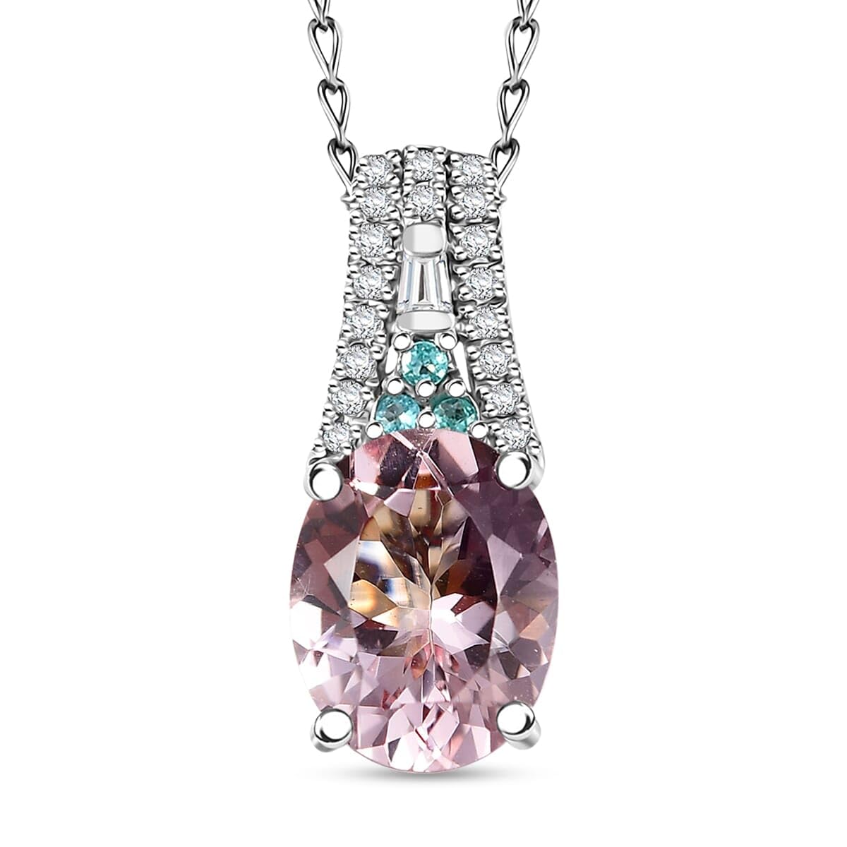 SHOP LC DELIVERING JOY RHAPSODY AAAA Tourmaline Pink Morganite White Diamond Oval 950 Platinum Pendant Necklace for Women Jewelry Birthday Christmas Gifts Size 20 Inches Ct 2.13 E-F Color VS Clarity