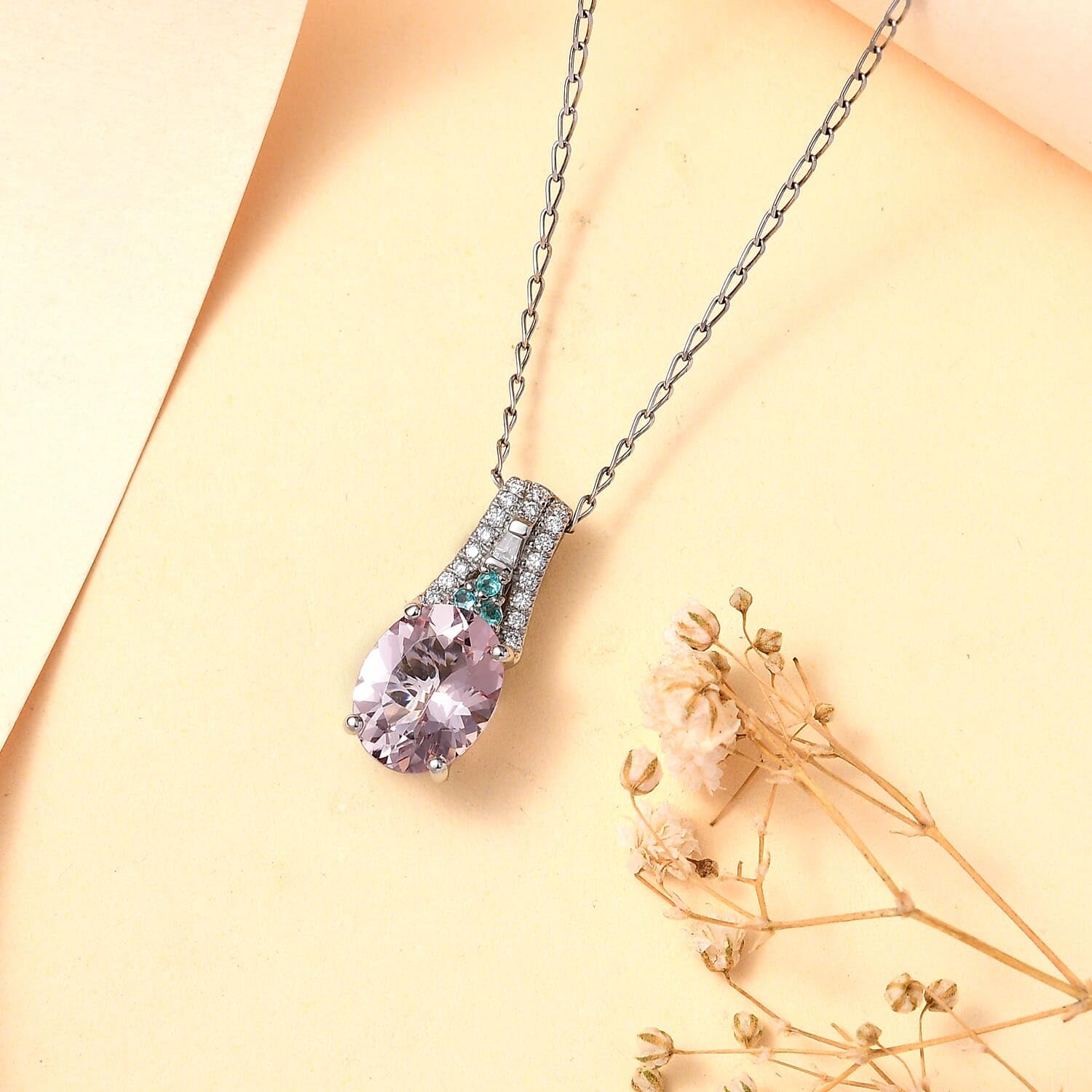 SHOP LC DELIVERING JOY RHAPSODY AAAA Tourmaline Pink Morganite White Diamond Oval 950 Platinum Pendant Necklace for Women Jewelry Birthday Christmas Gifts Size 20 Inches Ct 2.13 E-F Color VS Clarity - Image 2