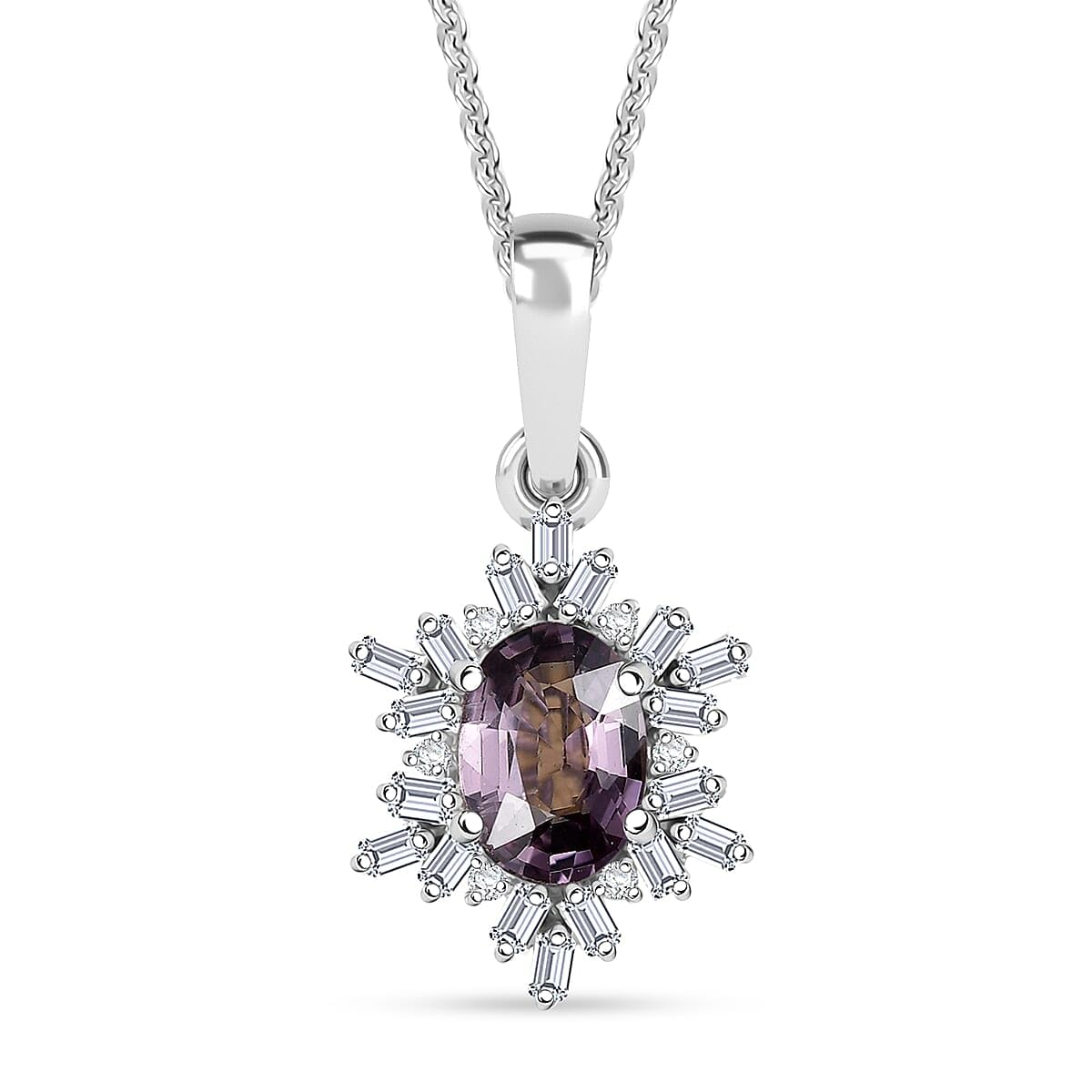 SHOP LC DELIVERING JOY Royal Lavender Spinel and Diamond 1.10 ctw Royal Rays Pendant Necklace in Rhodium Over Sterling Silver 20 Inches Christmas Gifts