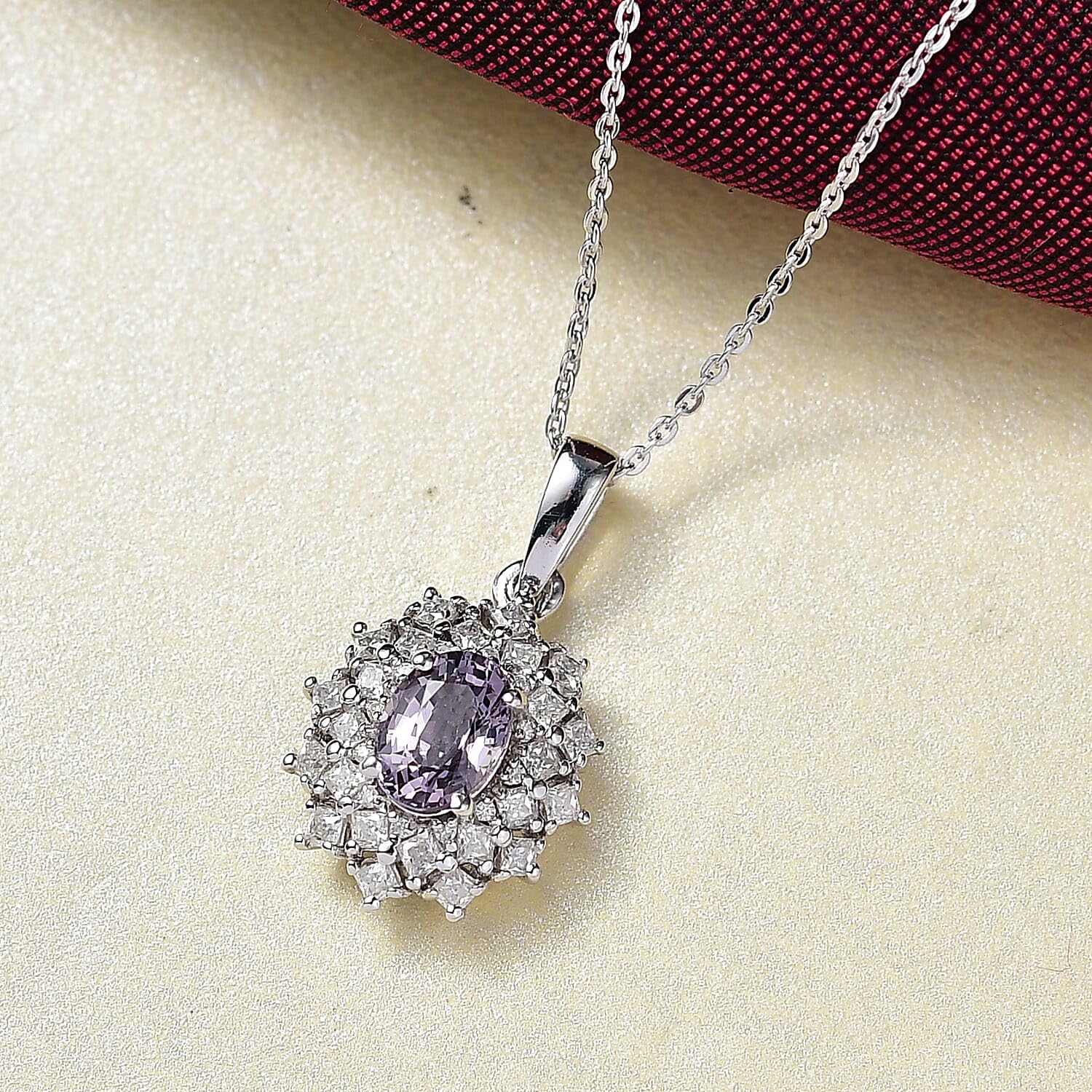 SHOP LC DELIVERING JOY Royal Lavender Spinel and Moissanite 1.50 ctw Diamond Lace Pendant Necklace in Rhodium Over Sterling Silver 20 Inches Christmas Gifts