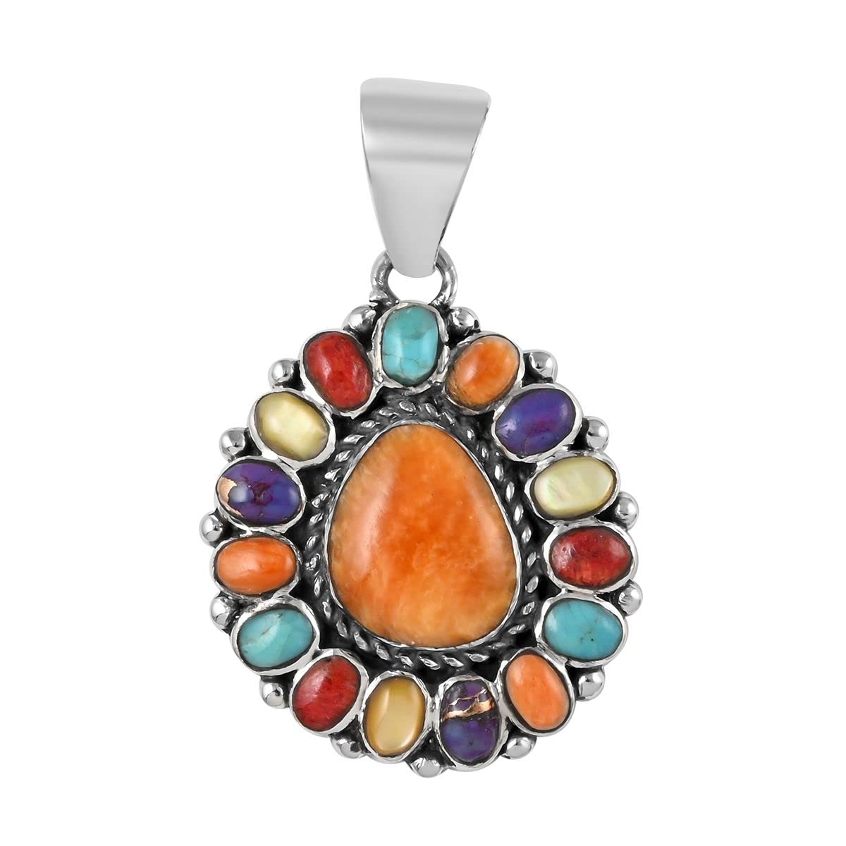 SHOP LC DELIVERING JOY Santa Fe Style 925 Sterling Silver Multi Turquoise Pendant for Women Jewelry Birthday Christmas Gifts for Women