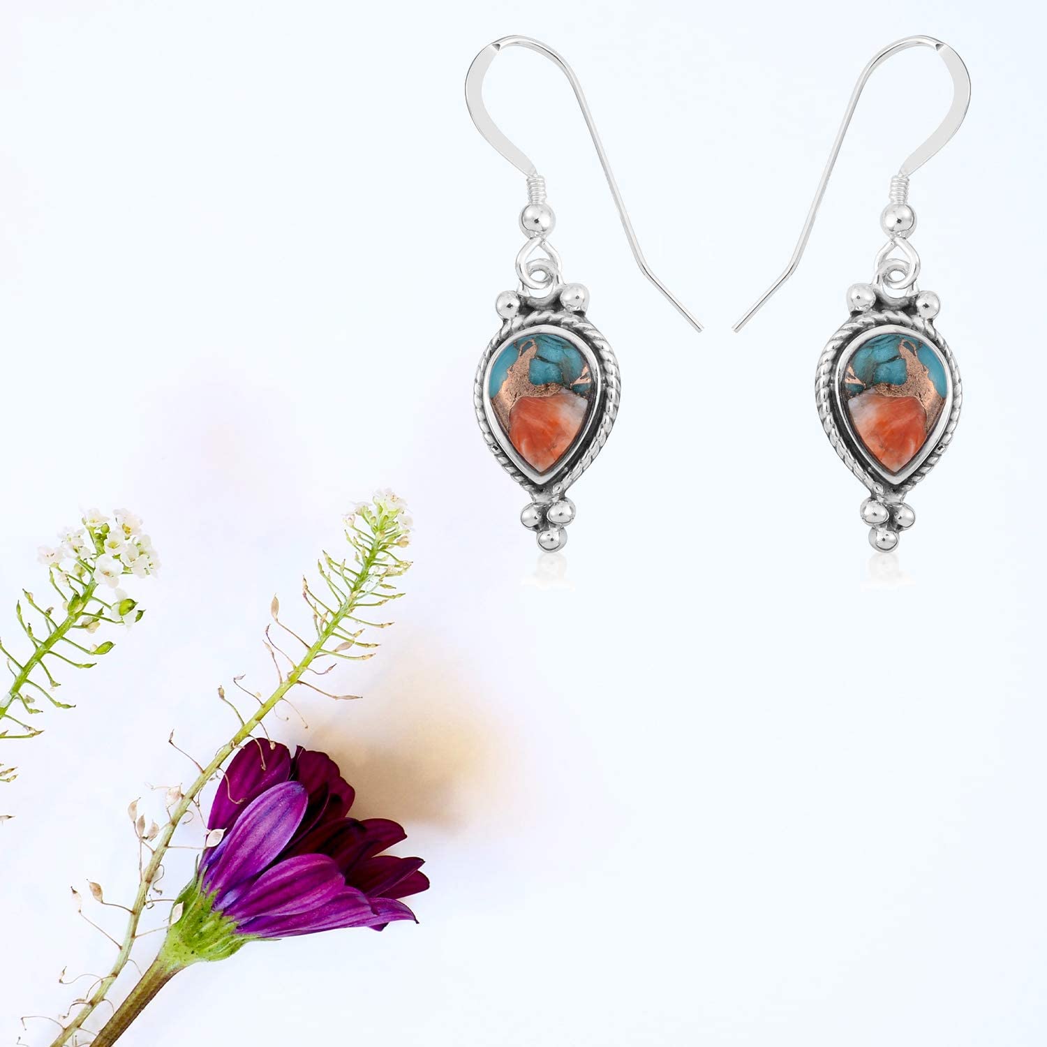 SHOP LC DELIVERING JOY SANTA FE Style Turquoise Southwest Western Gemstone Jewelry Dangle Drop Earrings 925 Sterling Silver Oxidized Boho Fashion Birthday Gifts For Women - Image 6