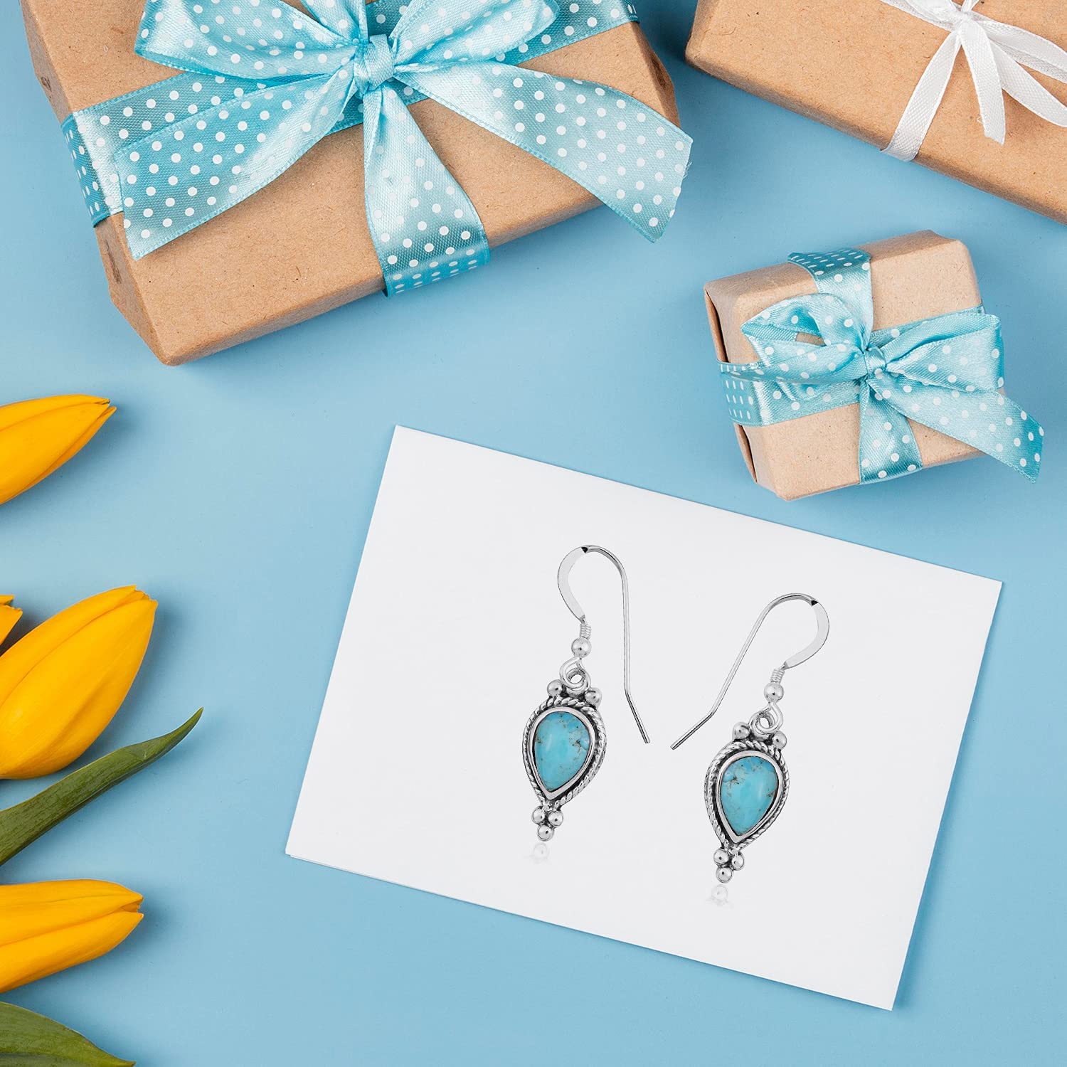 SHOP LC DELIVERING JOY SANTA FE Style Turquoise Southwest Western Gemstone Jewelry Dangle Drop Earrings 925 Sterling Silver Oxidized Boho Fashion Birthday Gifts For Women - Image 7