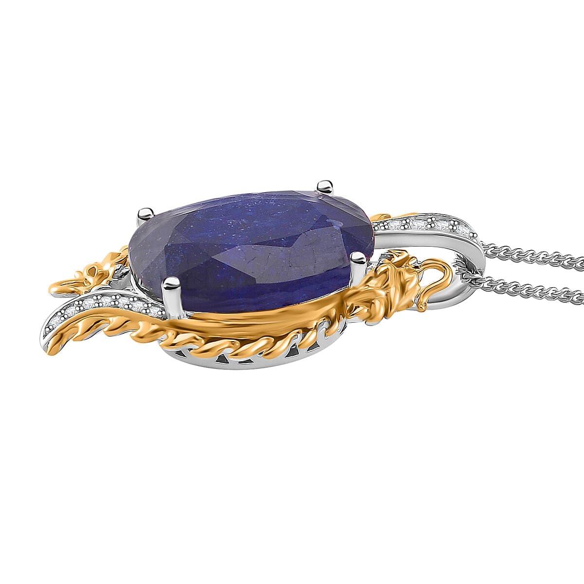 SHOP LC DELIVERING JOY Sapphire Moissanite Rhodium Plated 925 Sterling Silver 18K Vermeil Yellow Gold Plated Pendant Necklace for Women Jewelry Birthday Christmas Gifts Size 18 Inches Ct 11.89 - Image 3