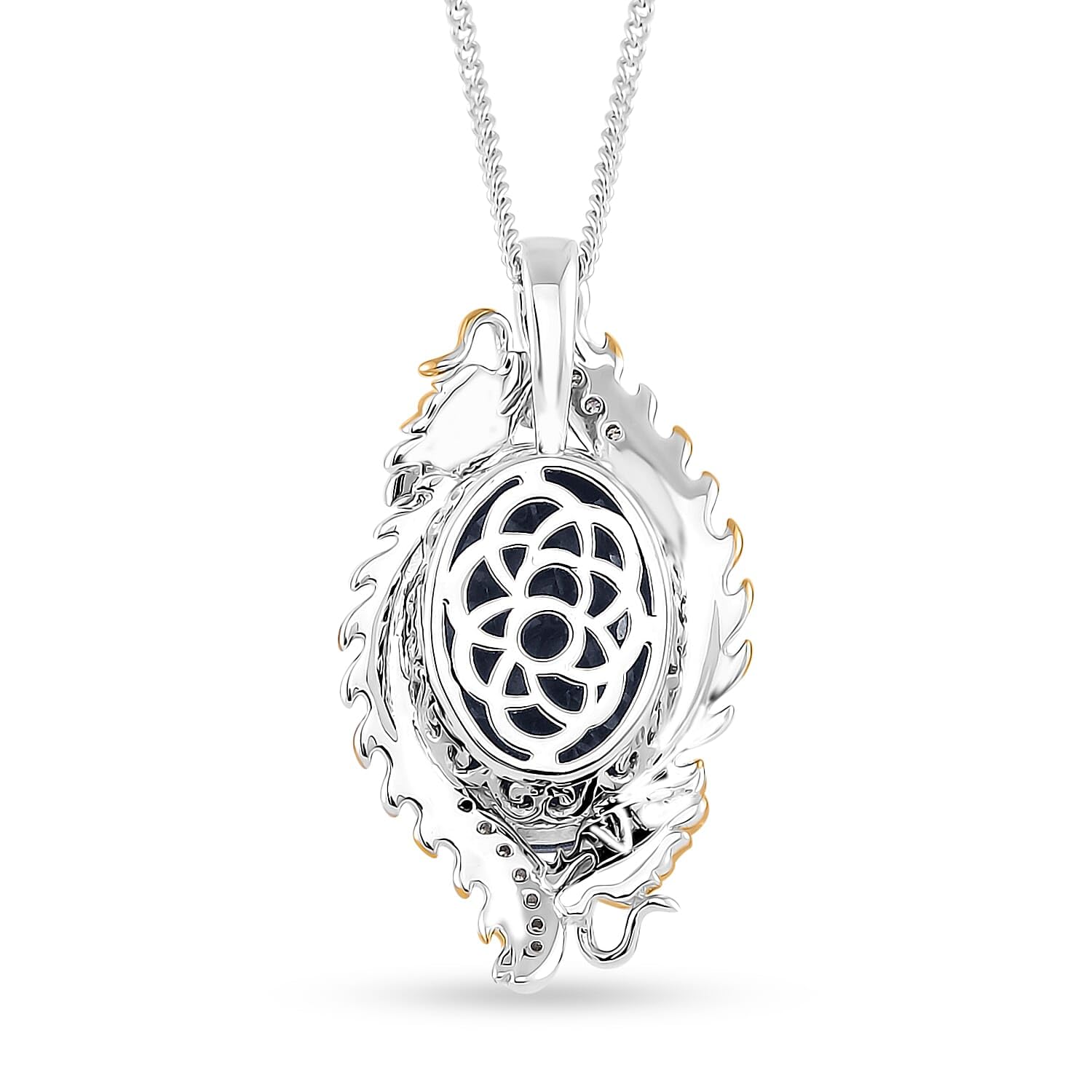 SHOP LC DELIVERING JOY Sapphire Moissanite Rhodium Plated 925 Sterling Silver 18K Vermeil Yellow Gold Plated Pendant Necklace for Women Jewelry Birthday Christmas Gifts Size 18 Inches Ct 11.89 - Image 4