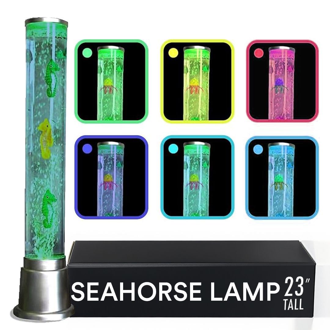 SHOP LC DELIVERING JOY Seahorse Bubble Lights Lamp with 6LED Automatic Color Changing Night Light with Moving Tower Fish Lamp for Home Decorations Anniversarys Gifts - 1.90Feet