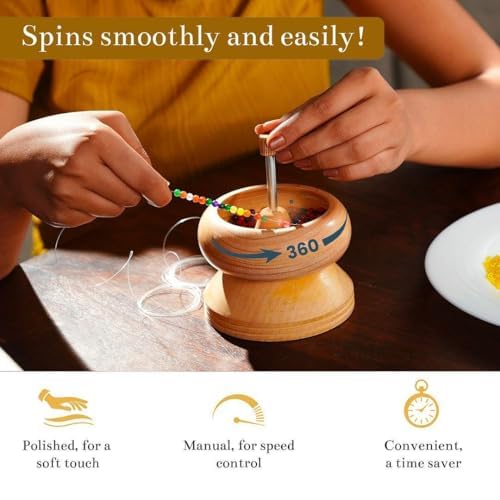 SHOP LC DELIVERING JOY Seed Bead Spinner for Jewelry Making Kit - Clay Bead Spinner with Big Eye Beading Needle & 3 Meter Wire - Necklace Bracelet Maker Wooden - Birthday Gifts - Pinewood - Image 2