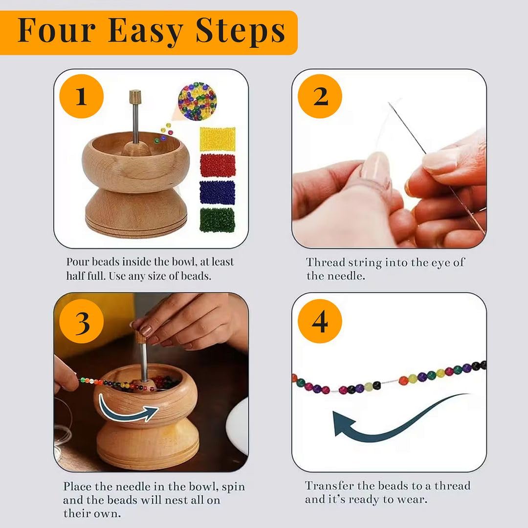 SHOP LC DELIVERING JOY Seed Bead Spinner for Jewelry Making Kit - Clay Bead Spinner with Big Eye Beading Needle & 3 Meter Wire - Necklace Bracelet Maker Wooden - Birthday Gifts - Pinewood - Image 3