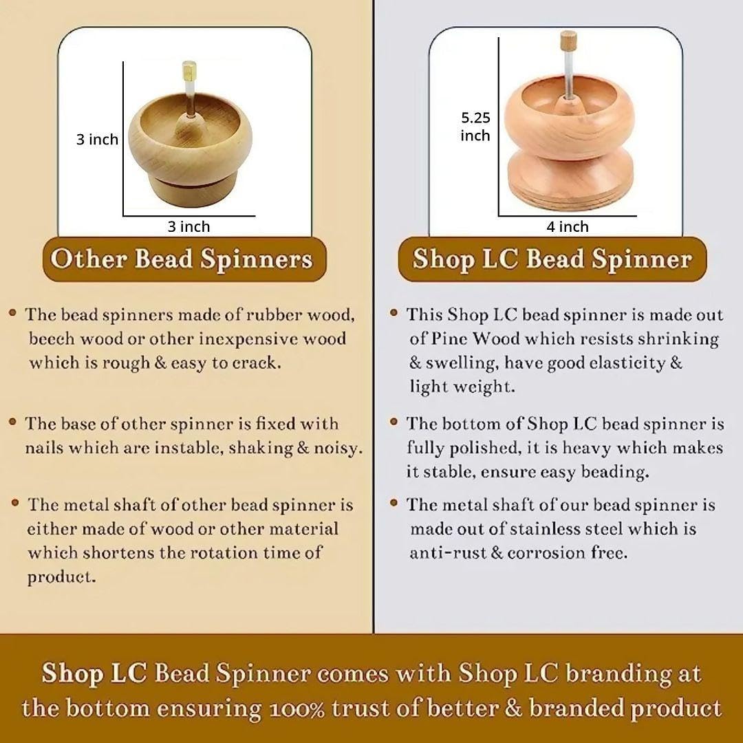 SHOP LC DELIVERING JOY Seed Bead Spinner for Jewelry Making Kit - Clay Bead Spinner with Big Eye Beading Needle & 3 Meter Wire - Necklace Bracelet Maker Wooden - Birthday Gifts - Pinewood - Image 4