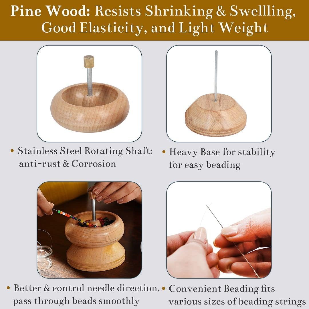 SHOP LC DELIVERING JOY Seed Bead Spinner for Jewelry Making Kit - Clay Bead Spinner with Big Eye Beading Needle & 3 Meter Wire - Necklace Bracelet Maker Wooden - Birthday Gifts - Pinewood - Image 5