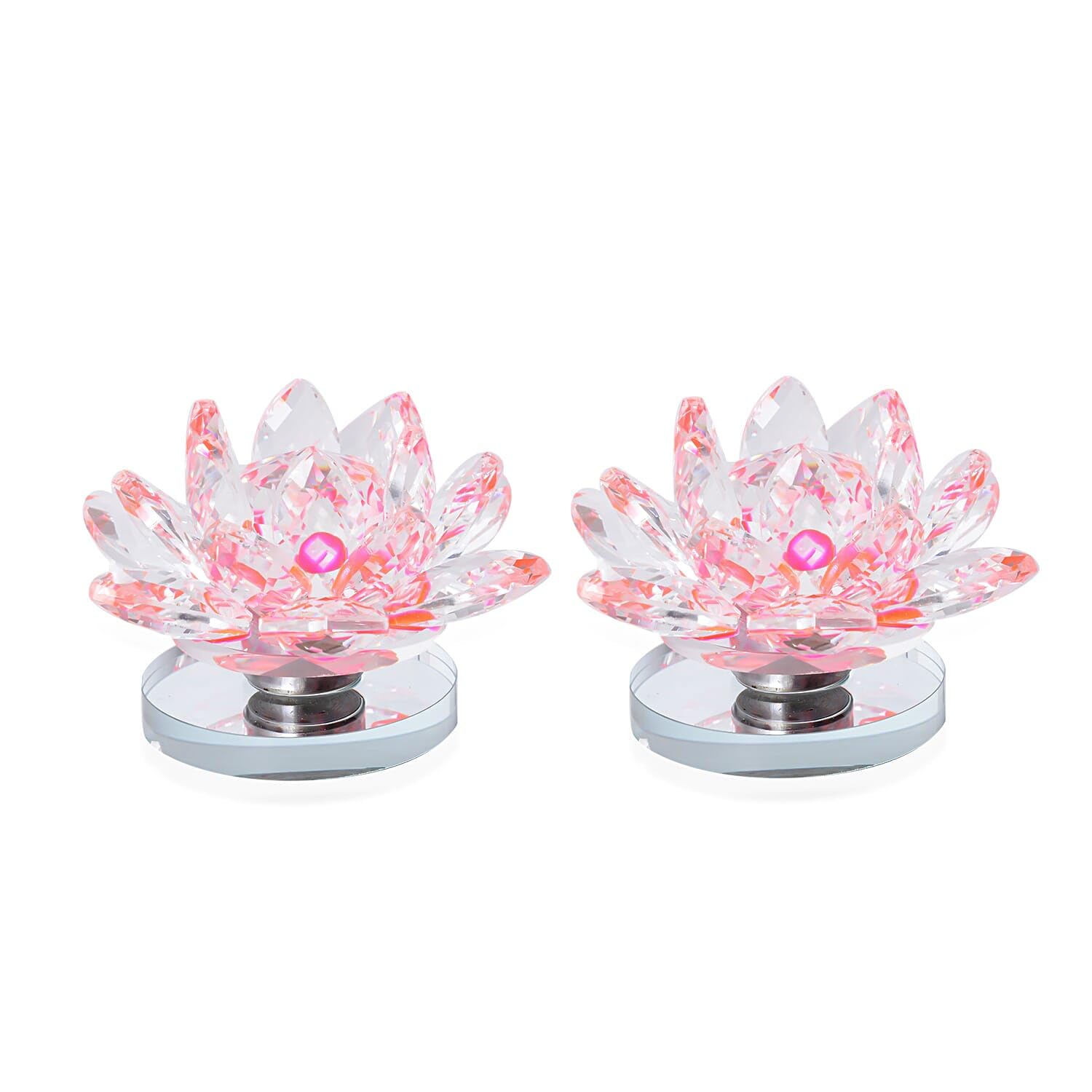 SHOP LC DELIVERING JOY Set of 2 Pink Crystal Lotus Flower with Rotating Base Sculpted Decorations Birthday Box Case for Room Home Kitchen Table Decor