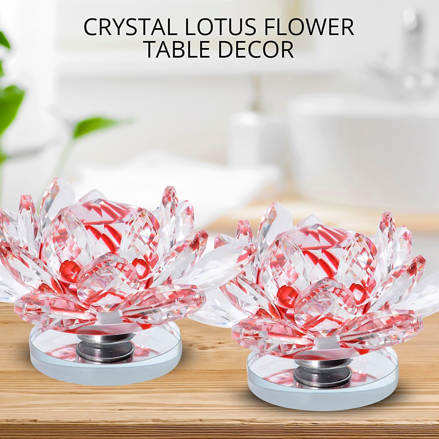 SHOP LC DELIVERING JOY Set of 2 Pink Crystal Lotus Flower with Rotating Base Sculpted Decorations Birthday Box Case for Room Home Kitchen Table Decor - Image 2