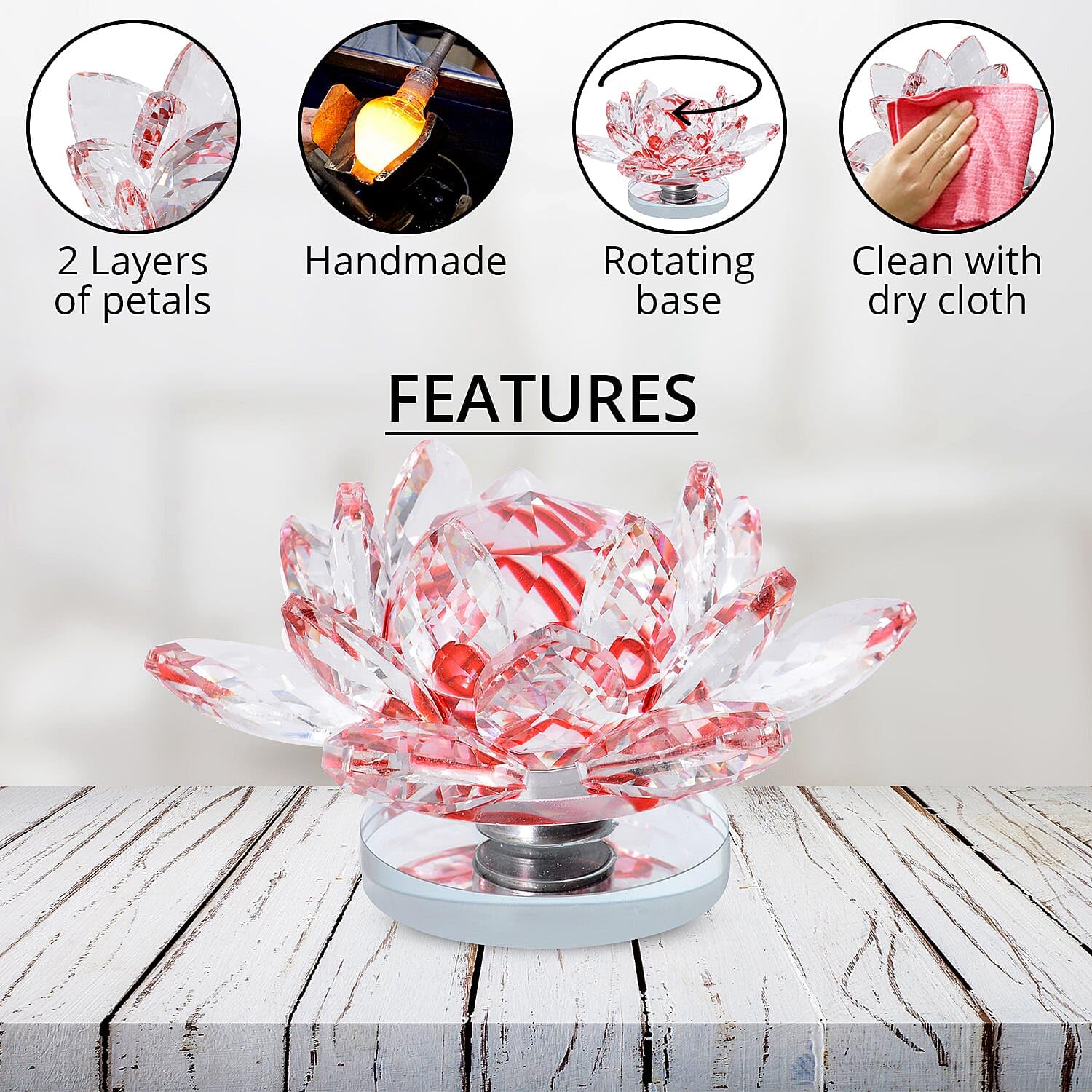 SHOP LC DELIVERING JOY Set of 2 Pink Crystal Lotus Flower with Rotating Base Sculpted Decorations Birthday Box Case for Room Home Kitchen Table Decor - Image 3