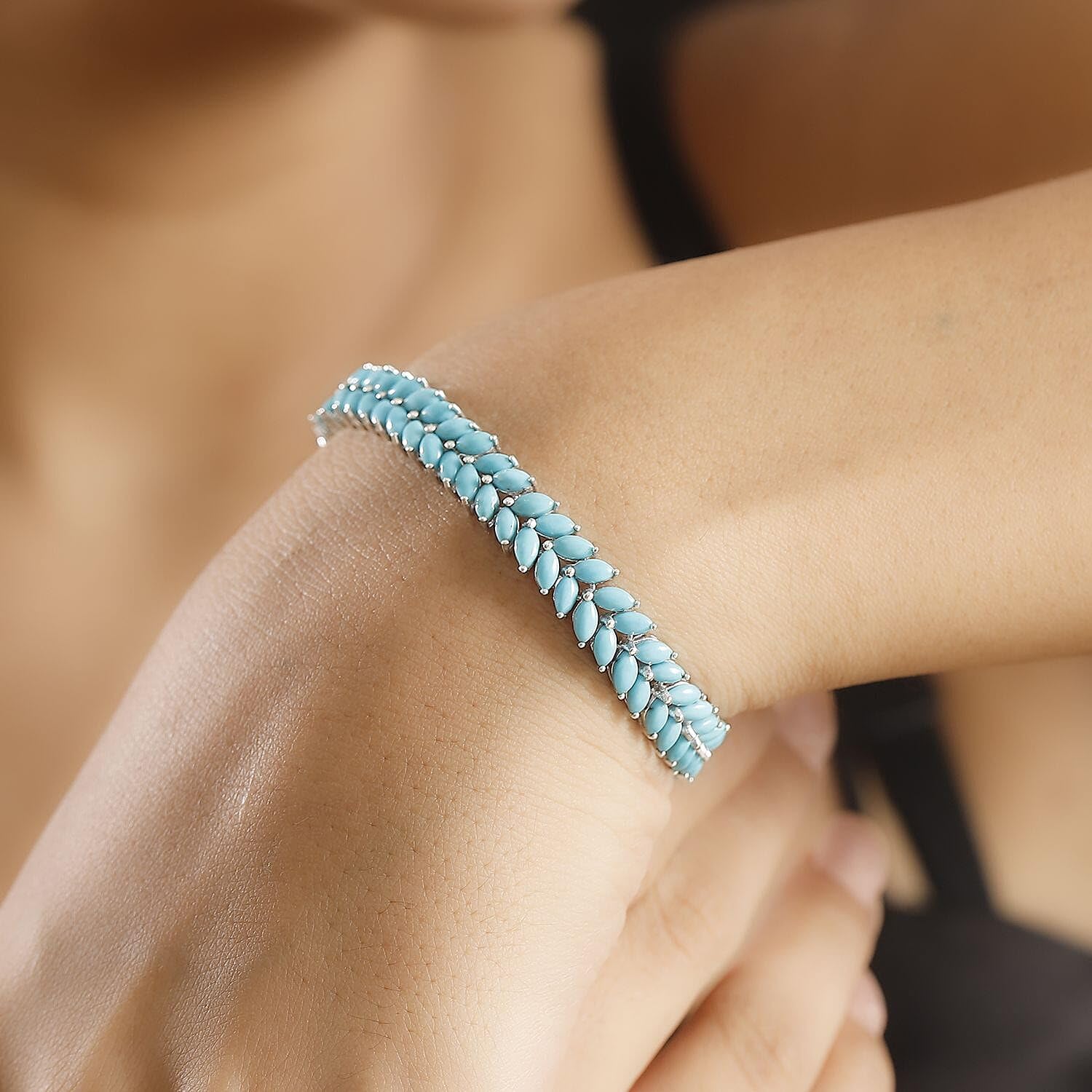 SHOP LC DELIVERING JOY Sleeping Beauty Turquoise 925 Sterling Silver Rhodium Plated Bracelet for Women Jewelry Birthday Christmas Gifts Size 7.25 Inches Ct 13.86 - Image 3