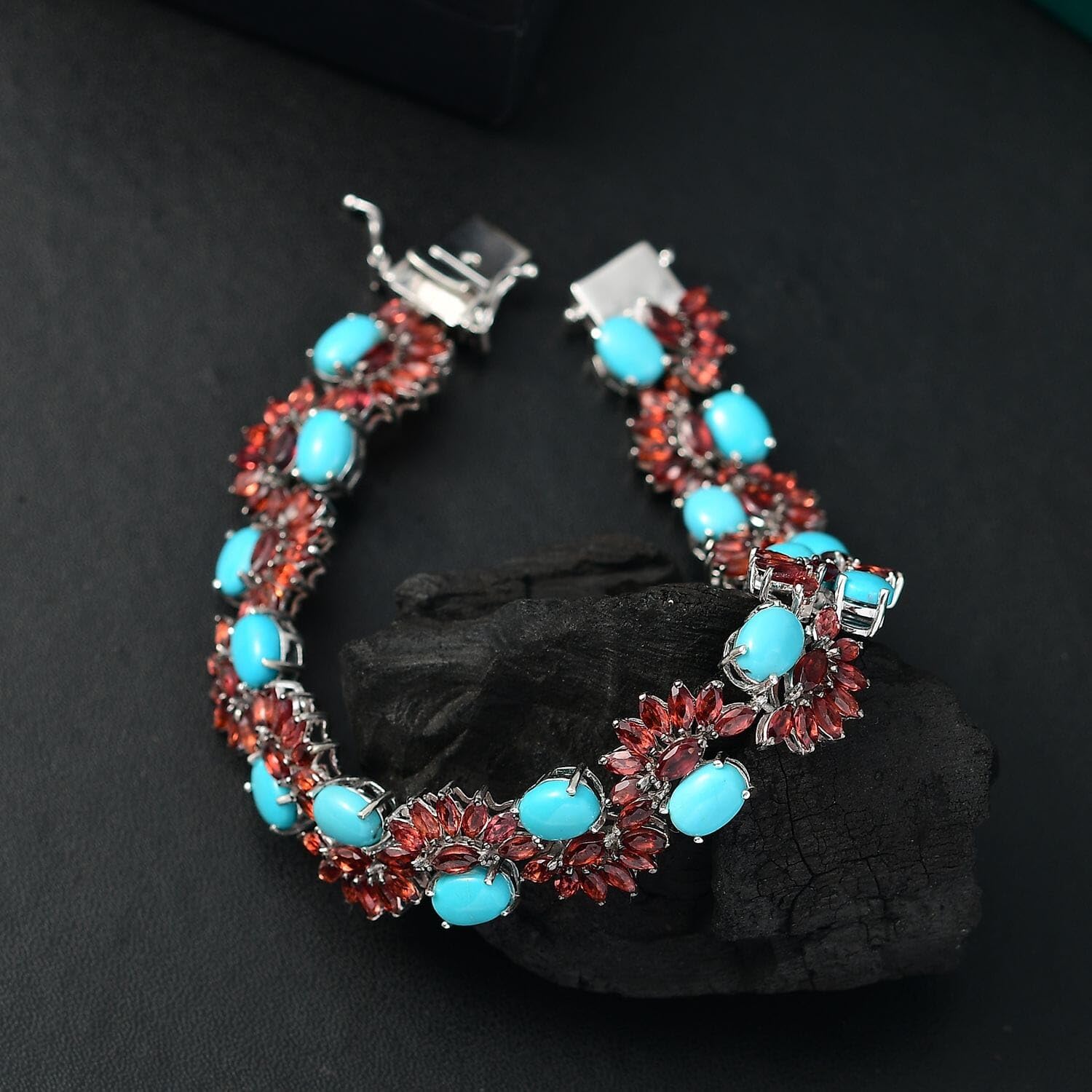 SHOP LC DELIVERING JOY Sleeping Beauty Turquoise Red Garnet Oval Rhodium Plated 925 Sterling Silver Bracelet for Women Jewelry Birthday Christmas Gifts Size 7.25 Inches Ct 23.47 - Image 2