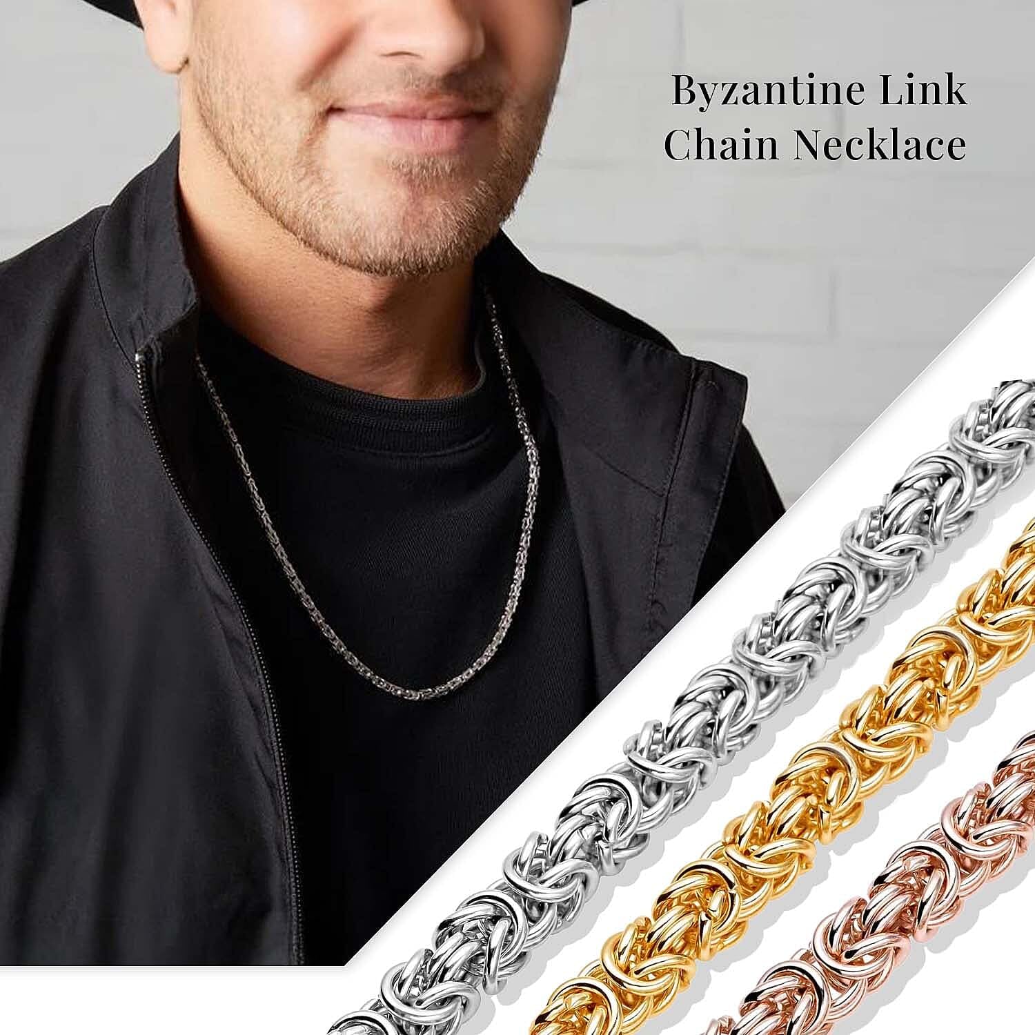 SHOP LC DELIVERING JOY Stainless Steel Byzantine Link Chain Chunky Necklaces for Women Size - 20 Inches Fashion Jewelry Unique Christmas Gifts for Her - Image 4