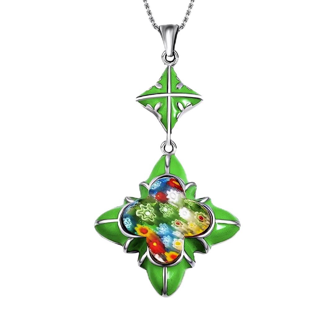 SHOP LC DELIVERING JOY Stainless Steel Glass Murano Style Multi Color Beaded Cross Choker Pendant Necklace Delicate size 20" Catholic Faith Christian Religious Statement Jewelry Gifts for Women