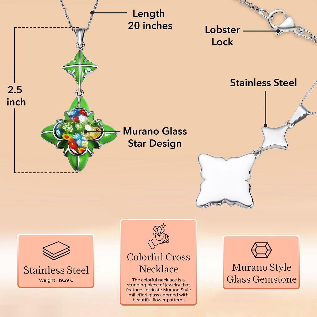 SHOP LC DELIVERING JOY Stainless Steel Glass Murano Style Multi Color Beaded Cross Choker Pendant Necklace Delicate size 20" Catholic Faith Christian Religious Statement Jewelry Gifts for Women - Image 3